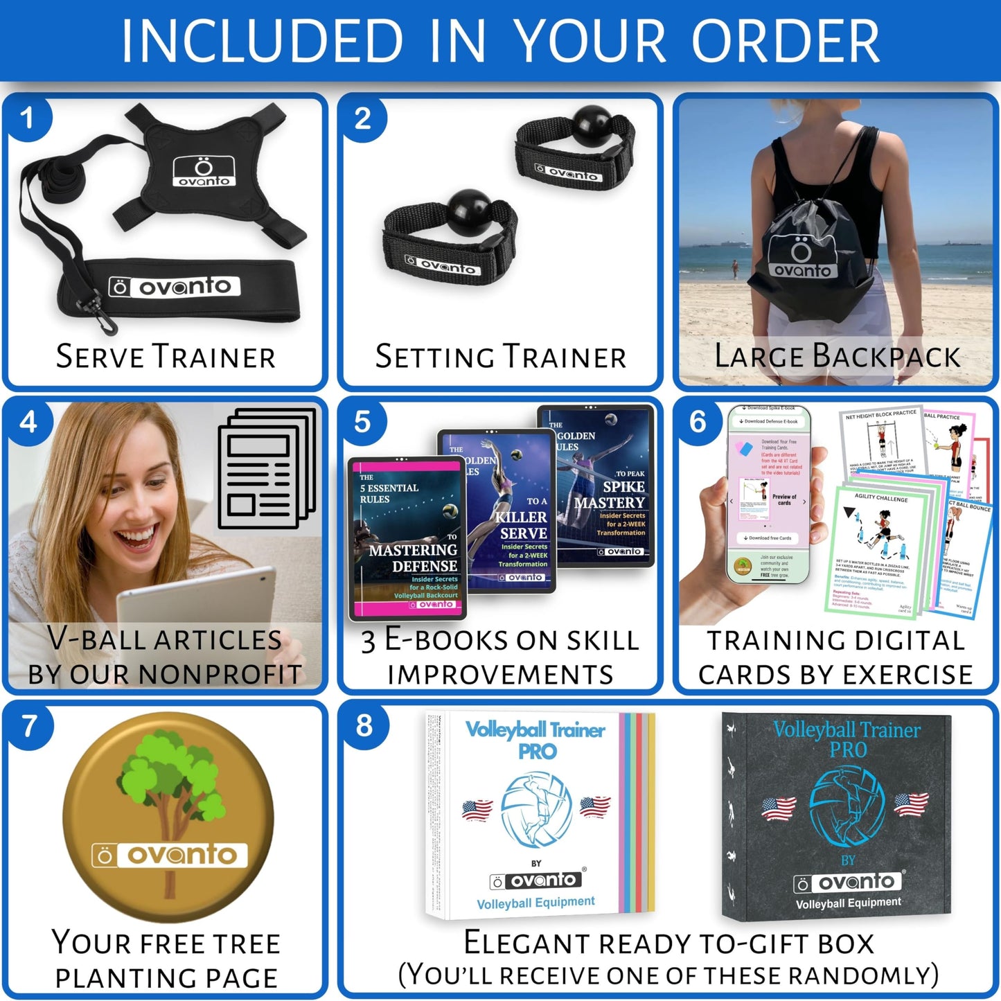 OVANTO Volleyball Training Equipment Aid – Adjustable Practice Hitting Rebounder in 4 Styles to Serve, Spike, Set, and Pass Like a Pro - Volleyball Practice Equipment Gift for Beginners & Experts