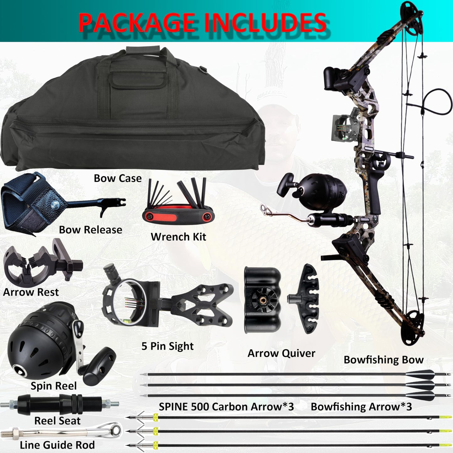 Compound Bow Fishing Combo Kit - 20-70 LBS Hunting Bow with Bowfishing Arrow and Fishing Reel for Bowfishing Archery Hunting, Complete Kit