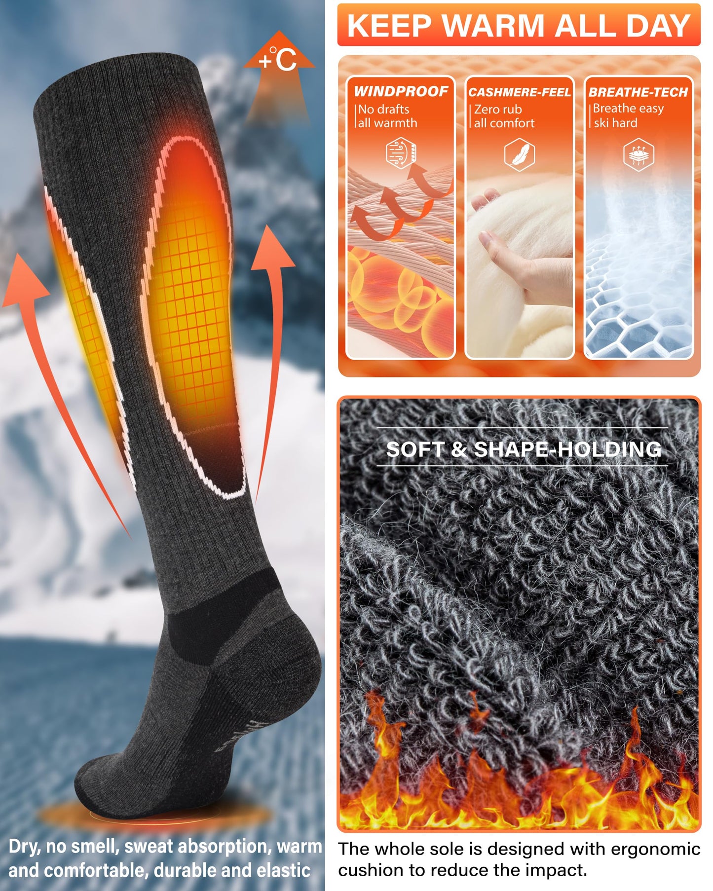 Hylaea Merino Wool Ski Socks, Cold Weather Socks for Snowboarding, Snow, Winter, Thermal Knee-high Warm Socks, Hunting
