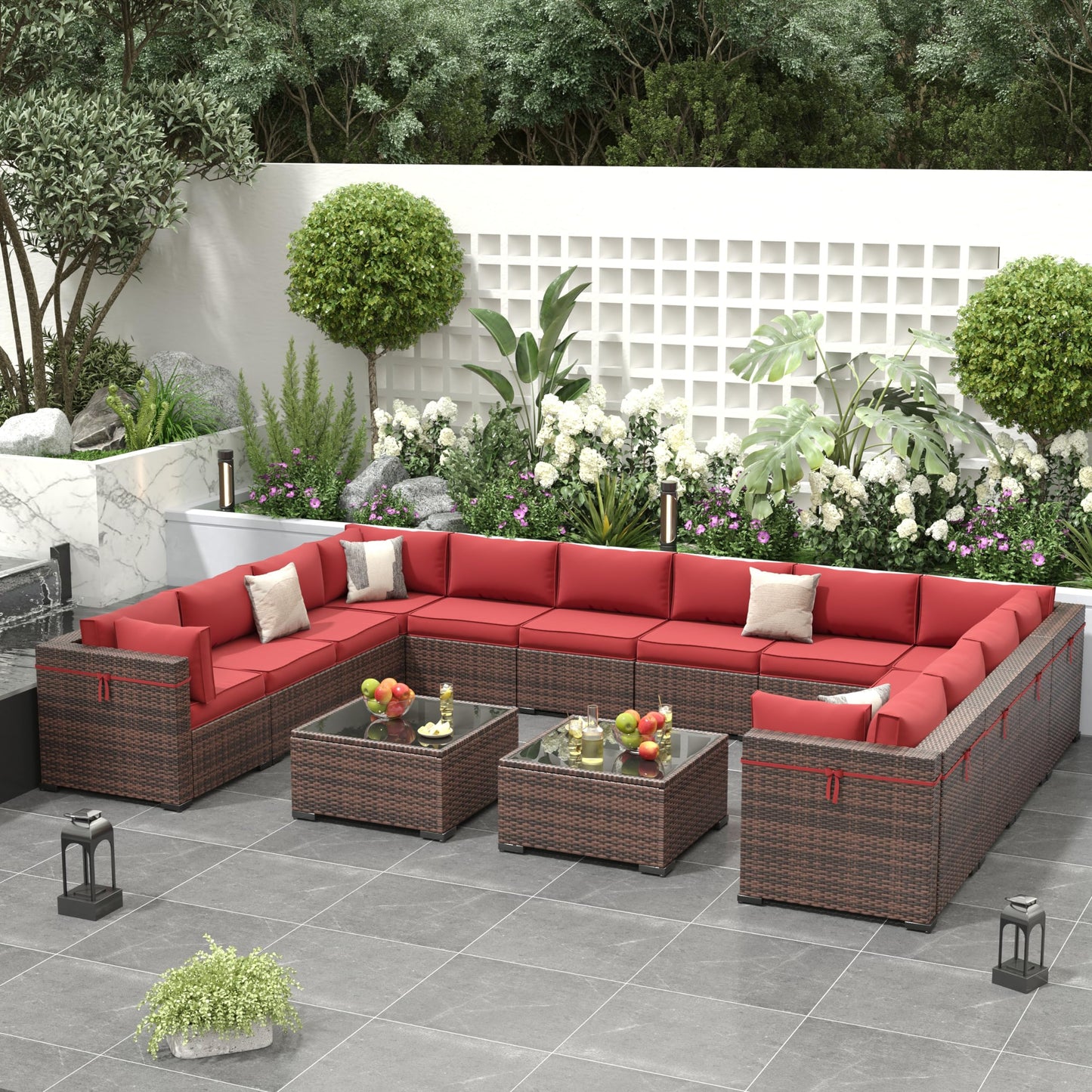 Amopatio Patio Furniture Sets, 7 Pieces Outdoor Rattan Sectional Sofa Set with Glass Table and Cushions, Wicker Patio Conversation Set for Outdoor Indoor Backyard Lawn Garden Porch (Grey)