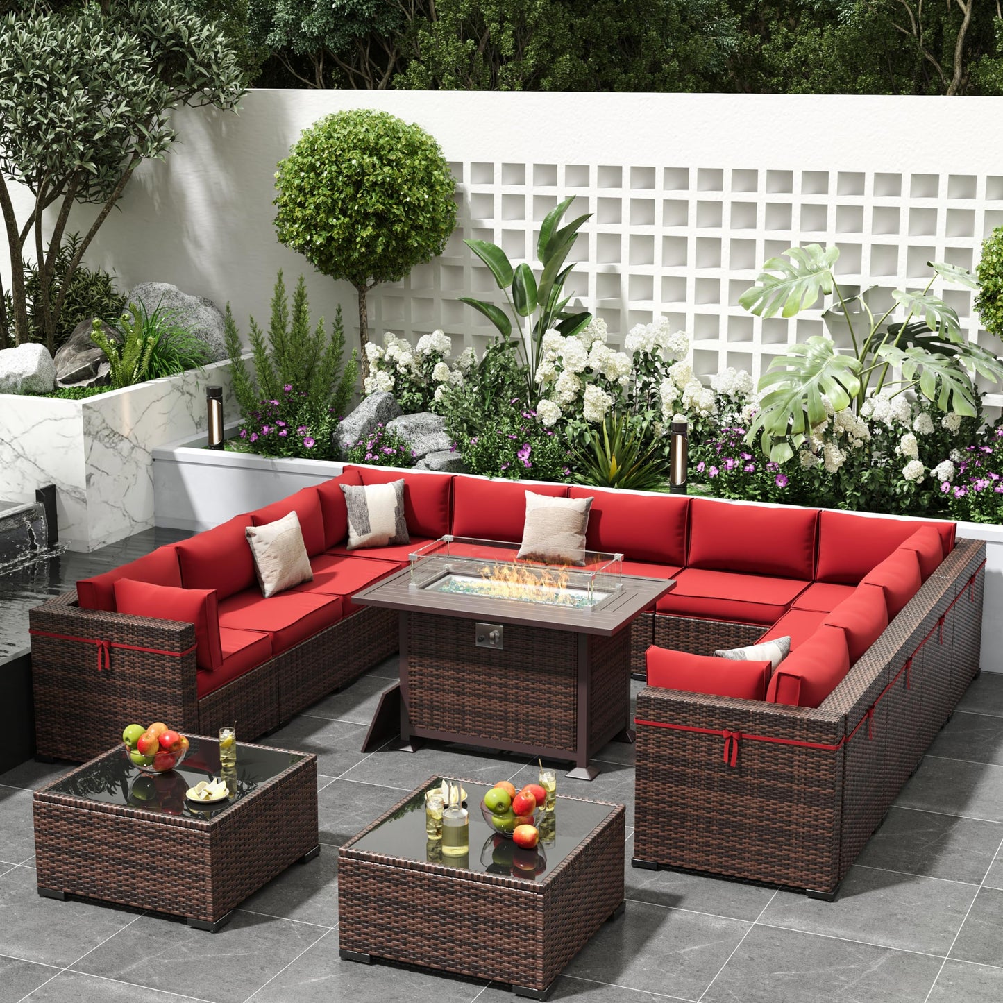 Amopatio Patio Furniture Sets, 7 Pieces Outdoor Rattan Sectional Sofa Set with Glass Table and Cushions, Wicker Patio Conversation Set for Outdoor Indoor Backyard Lawn Garden Porch (Grey)