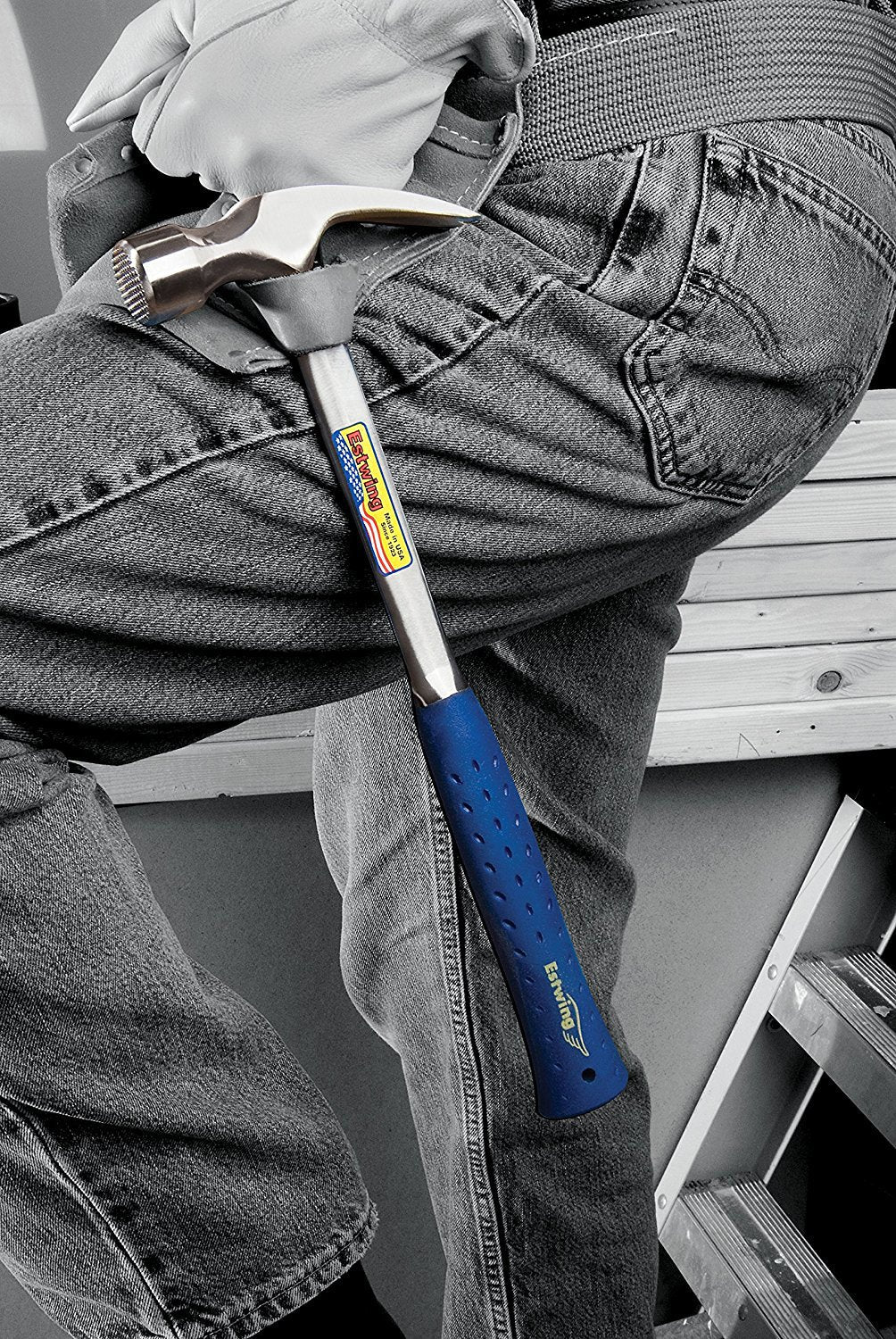 ESTWING Framing Hammer - 22 oz Long Handle Straight Rip Claw with Milled Face & Shock Reduction Grip - E3-22SM