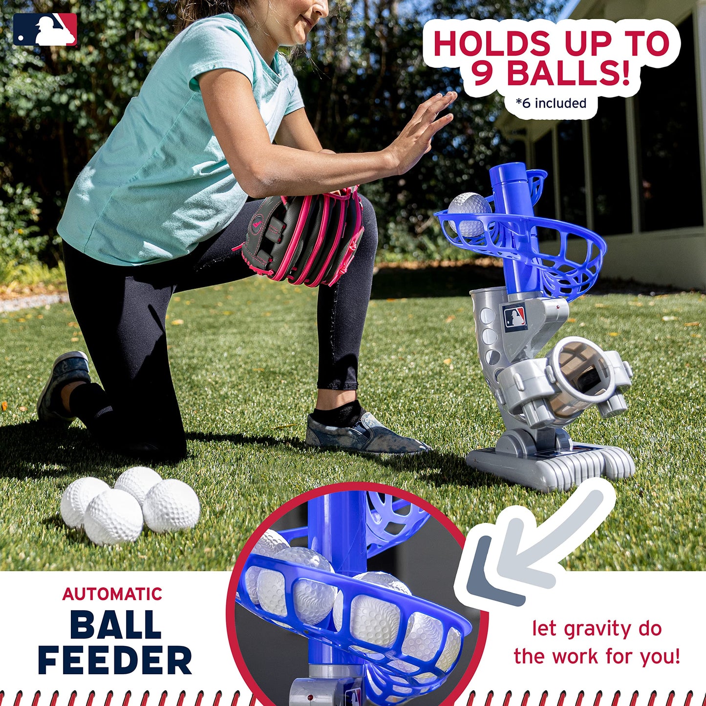 Franklin Sports MLB Electronic Baseball Pitching Machine - Automatic Youth Pitching Machine with (6) Plastic Baseballs Included