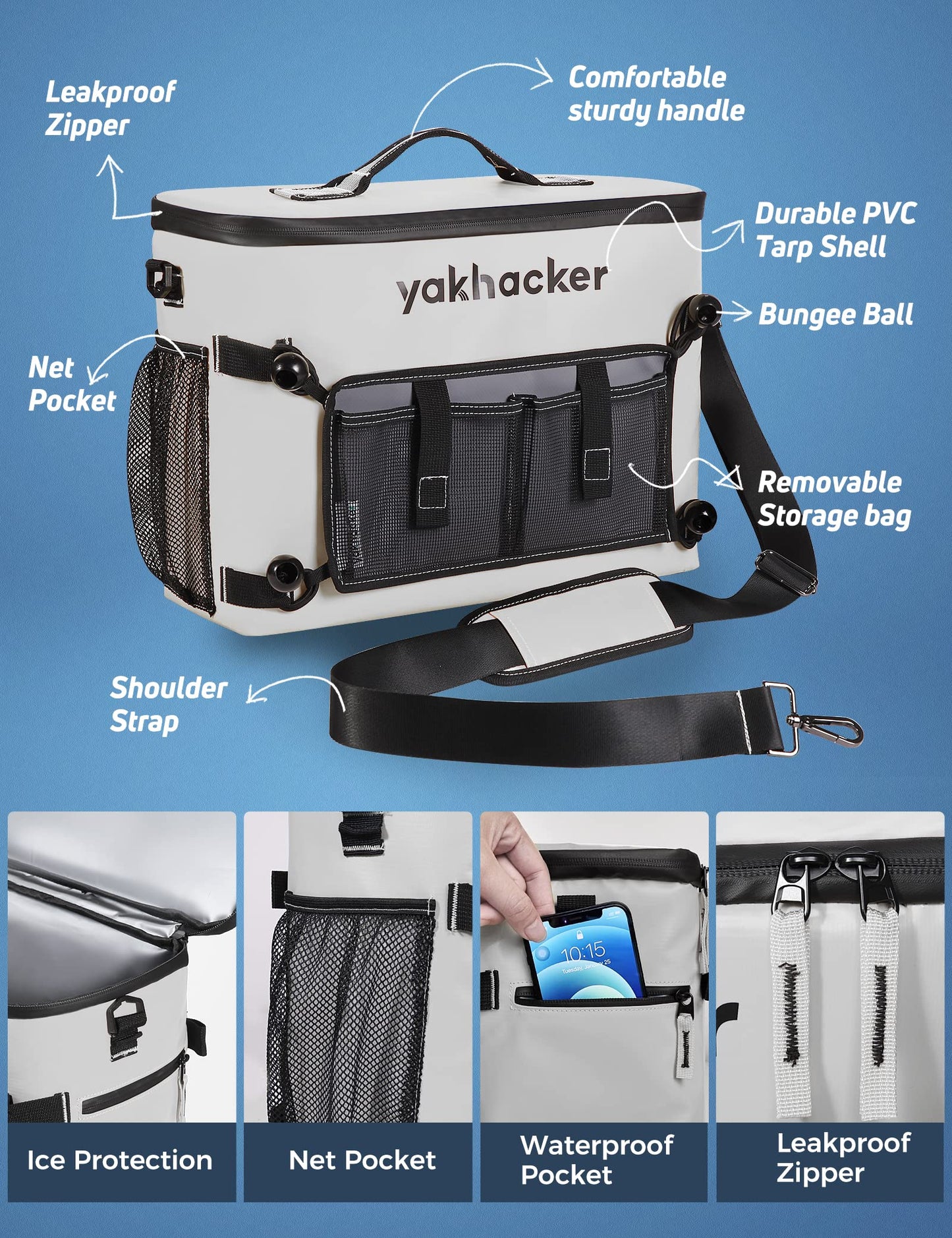 Kayak Cooler, Waterproof Seat Back Cooler for Kayaks with Lawn-Chair Style Seats, Kayak Accessories Cooler Bag, Portable Ice Chest Cooler for Kayaking, Travel, Lunch, Beaches &Trips
