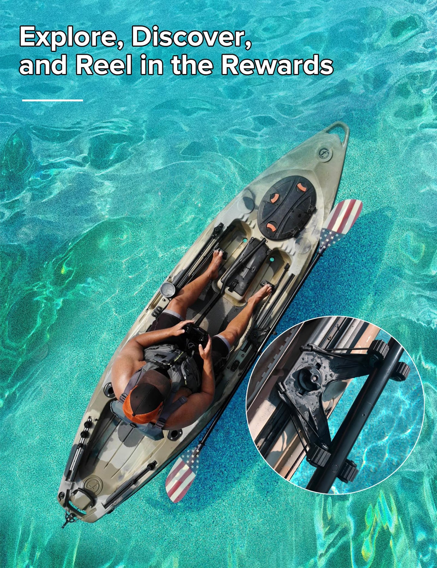 Kayak Paddle Holder, Kayak Accessories for Fishing, Dual Head Kayak Track Mount Accessories, Offset Paddle Holder for Kayaking, Kayak Rail Accessories