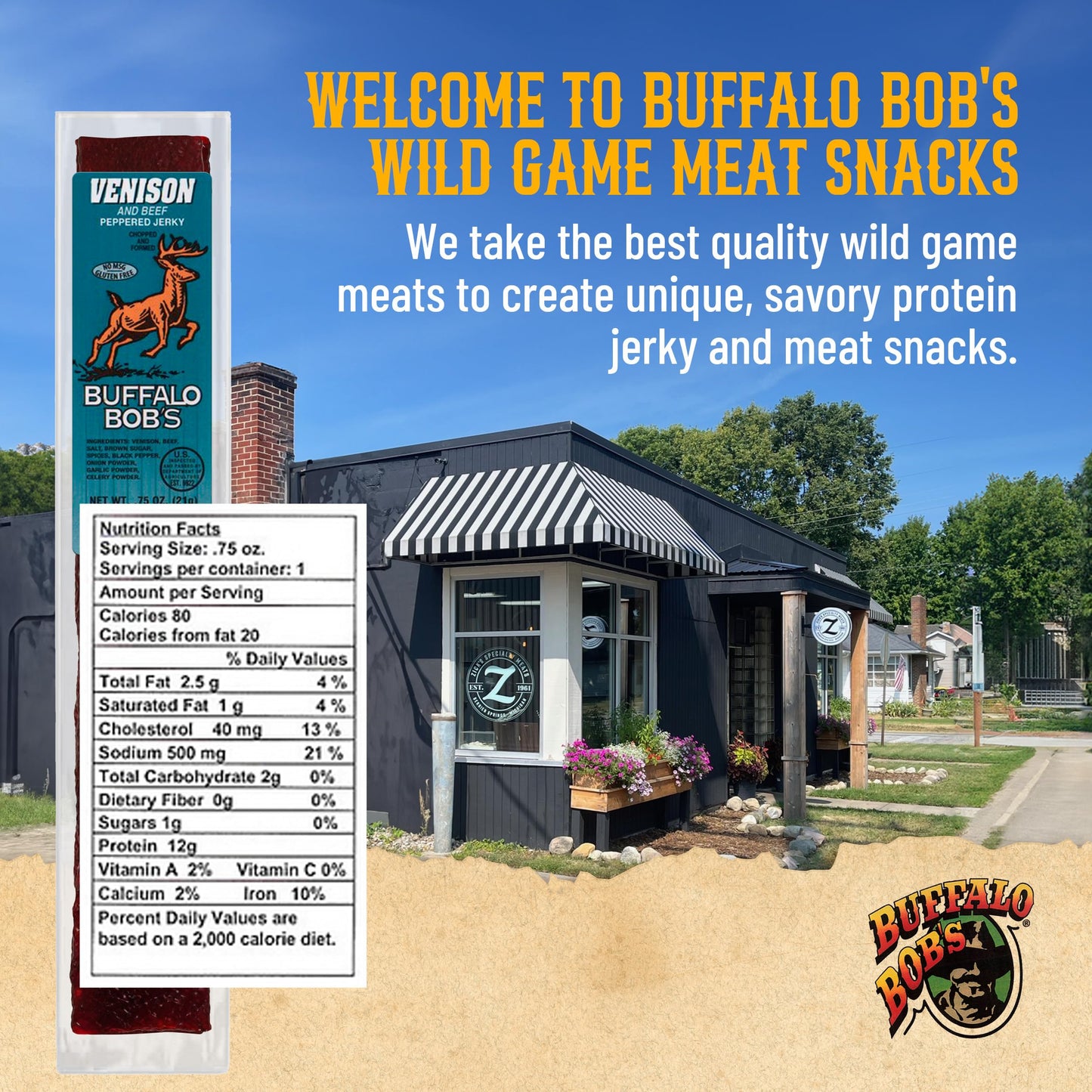Buffalo Bob's Exotic Jerky (10-Pack), 10 Flavor Variety Pack of Snack Sticks, Wild Game Beef Gifts for Men