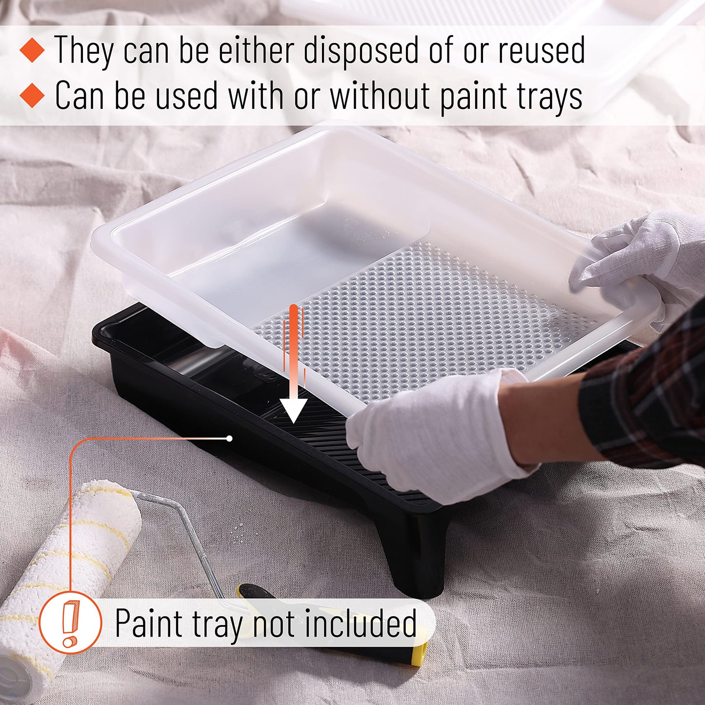 Bates- Paint Tray Liner, 9 Inch, 10 Pack, Paint Roller Tray, Disposable Plastic Paint Trays, Paint Pans Trays, Paint Supplies for House Painting, Roller Tray