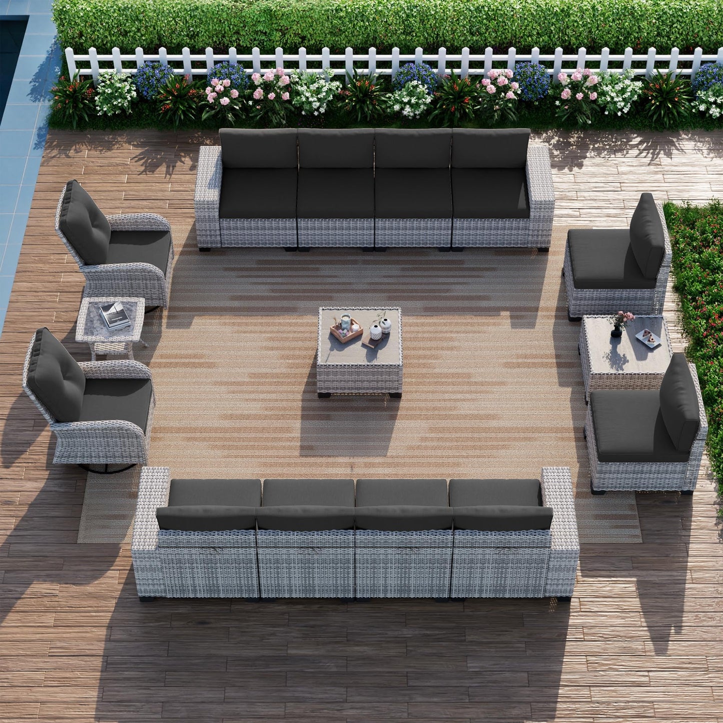 6-Piece Outdoor Patio Furniture Set Wicker Sectional Sofa Set, Patio Conversation Set with Thickened Cushions & Coffee Table for Garden, Backyard, Poolside, Beige