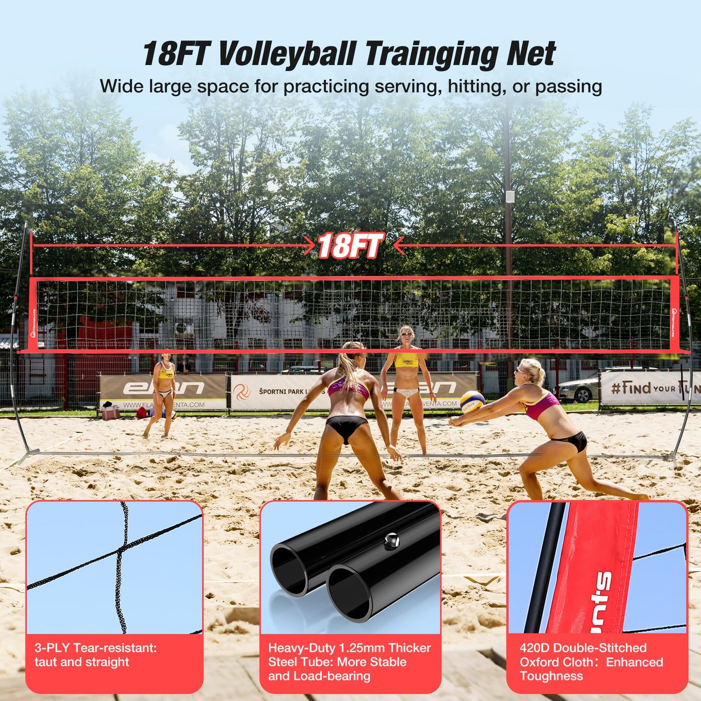 WARMOUNTS 18 FT Portable Volleyball Net for Backyard, Freestanding Volleyball Net with Height Adjustable & Easy Setup, Outdoor Volley Ball Practice for Hitting or Serving, Carry Bag