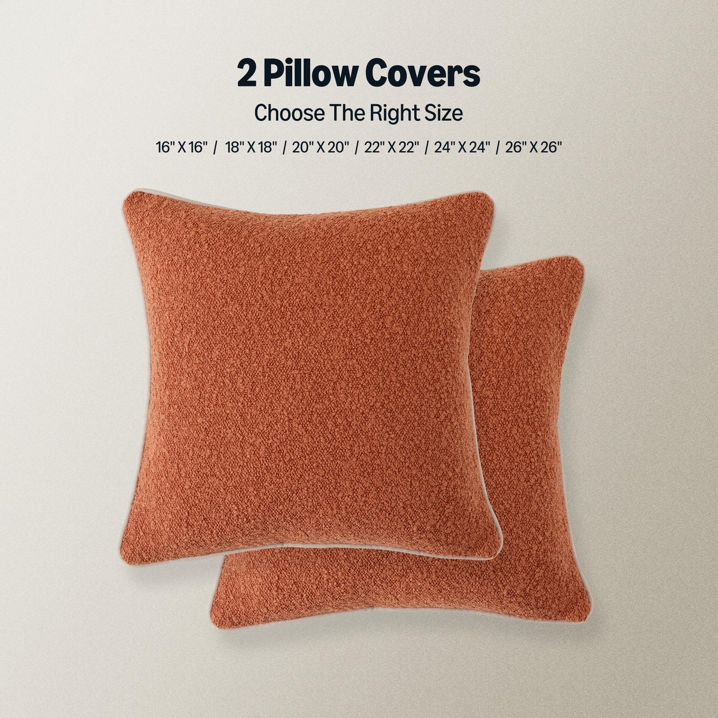Amazon Basics Boucle Throw Pillow Covers for Couch, Living Room, Orange Home Decor with Hidden Zipper, Brown, 18×18in, Pack of 2