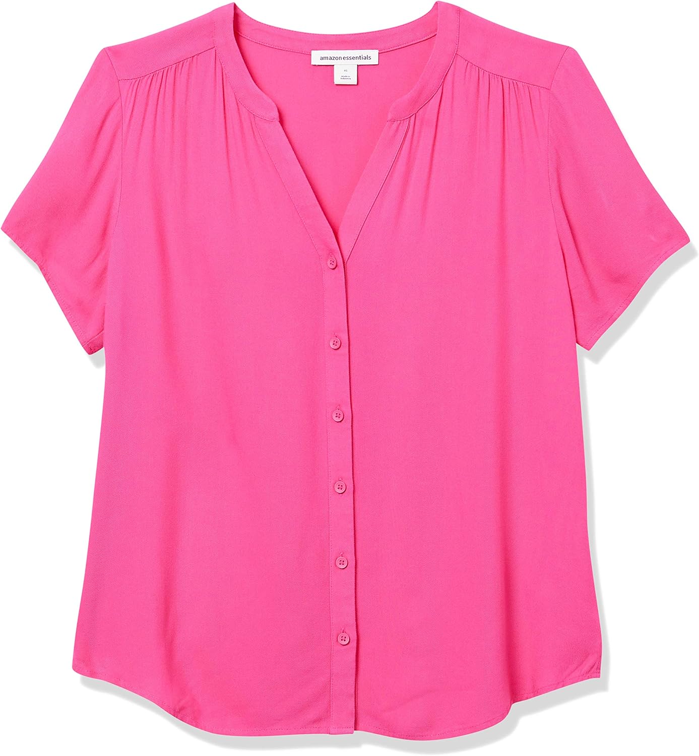 Amazon Essentials Women's Relaxed-Fit V Neck Short-Sleeve Woven Blouse, Business Casual