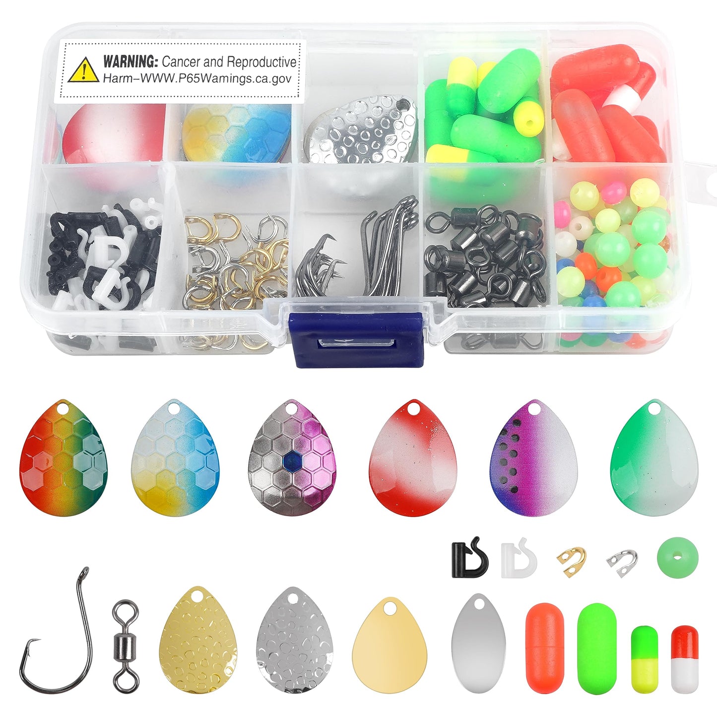 Walleye Rig Making Kit,205pcs DIY Lure Making Supplies Parts for Crawler Harness Walleye Spinner Rigs Colorado Blades Pompano Floats Clevises Beads Hooks Spinner Lure Making Kit