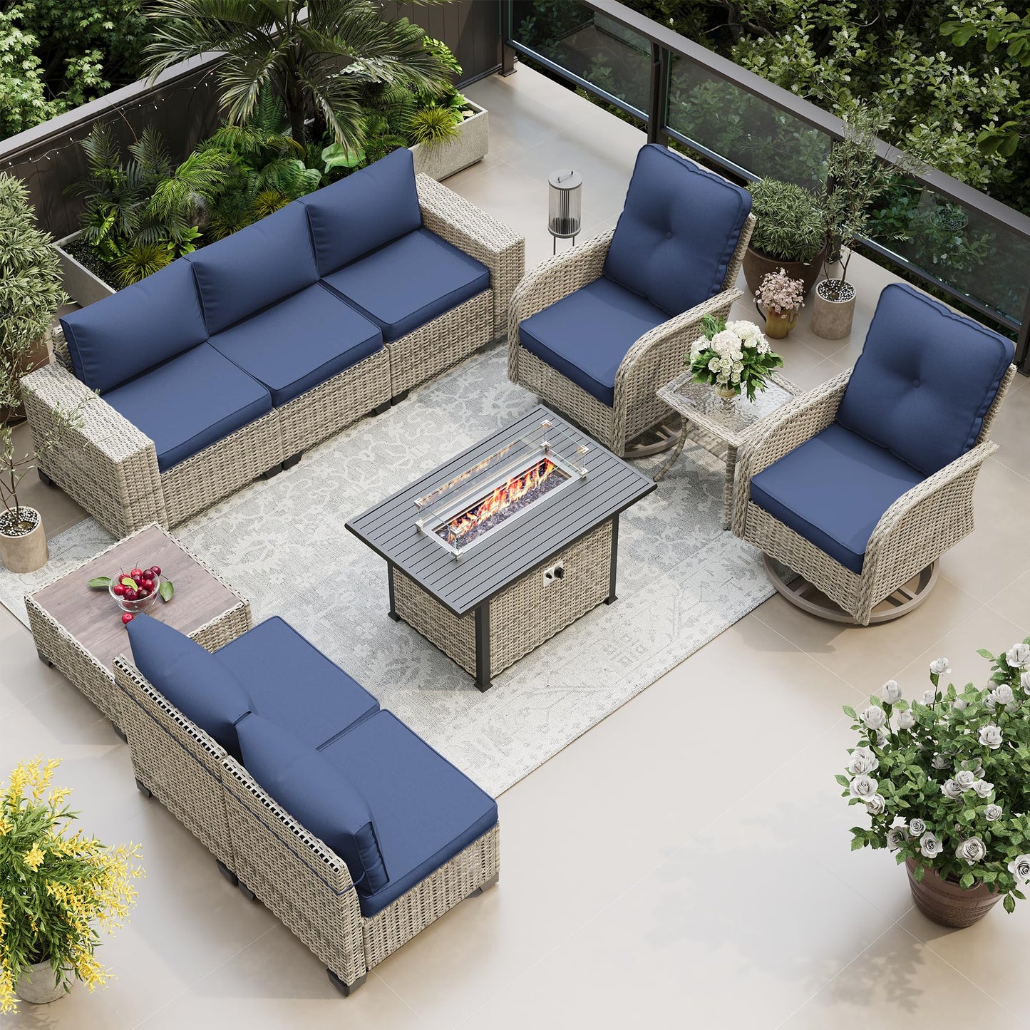 6-Piece Outdoor Patio Furniture Set Wicker Sectional Sofa Set, Patio Conversation Set with Thickened Cushions & Coffee Table for Garden, Backyard, Poolside, Beige