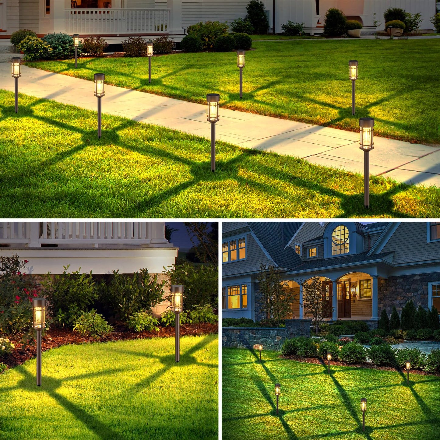 Solar Pathway Lights, 8 Pack LED Solar Lights Outdoor Waterproof, Glass Metal Garden Lighting for Yard Path Landscape Lawn Walkway Driveway, 3000K