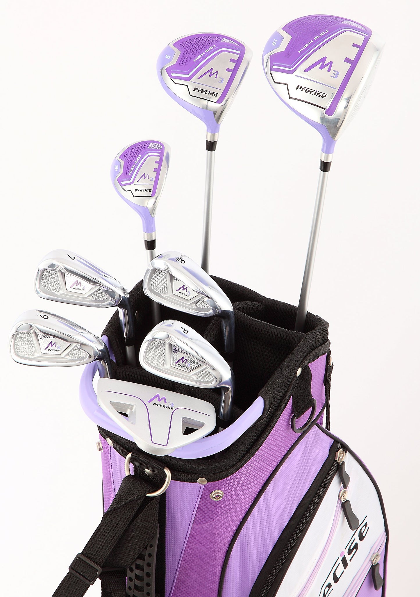Precise M3 Complete Womens Golf Clubs Set, Includes Driver, Fairway, Hybrid, 7-PW Irons, Wedge, Putter, Stand Bag, 3 H/C's Purple, Golf Clubs Women Right Handed, Comes in 3 Sizes