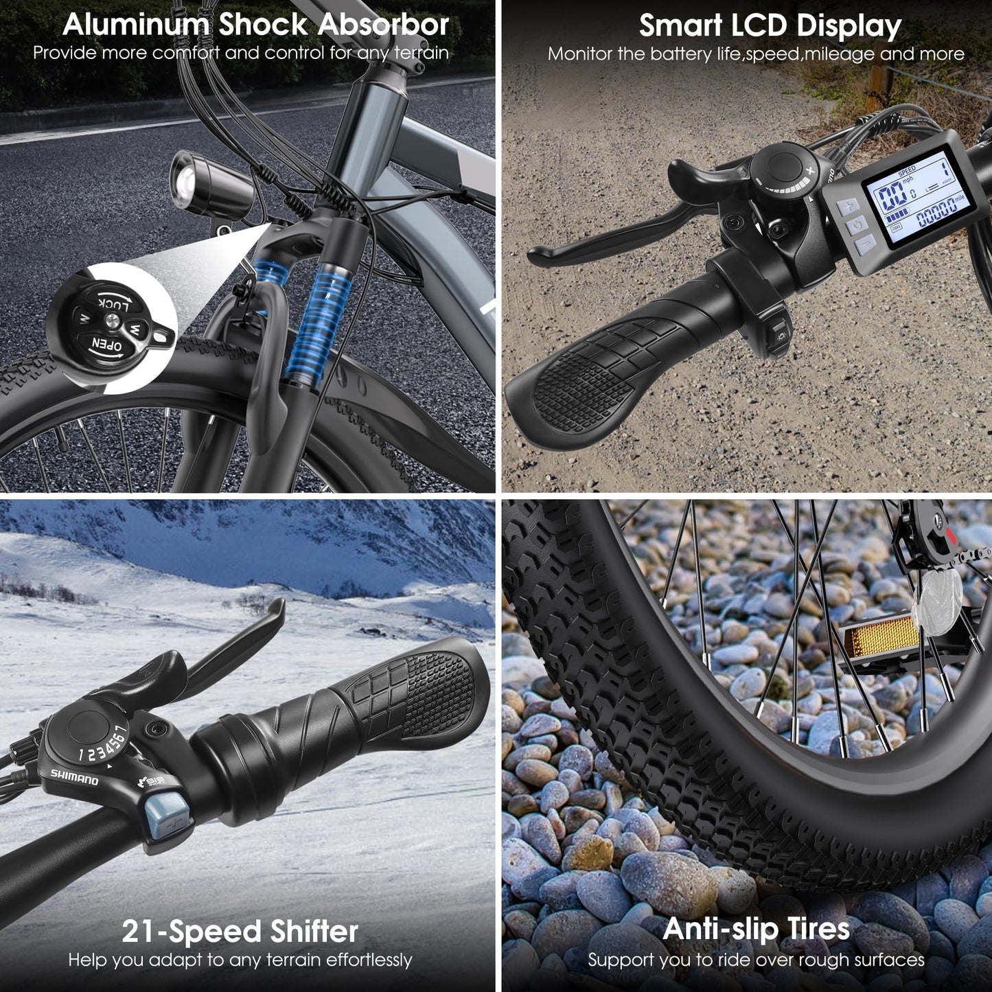 Funhang Electric Bike for Adults, 1000W Peak Ebike, 50Miles 21.7MPH Electric Mountain Bike, 26" Adult Electric Bicycle with 48V Removable Battery, Adjustable Stem, Fenders, 21 Speed, UL 2849 Certified