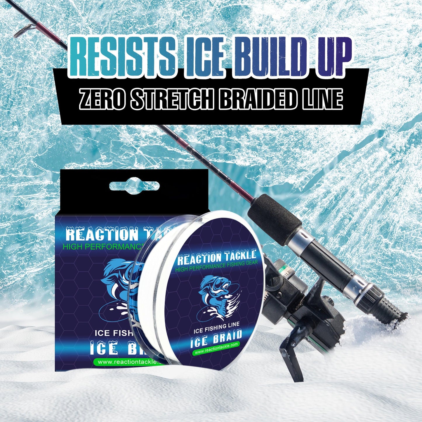 Reaction Tackle Ice Fishing Braided Fishing Line, Tip-Up Line, 8 Strands, Zero Memory Super Stong Pro Grade Power Ice Braided Line 150 Yard Spools