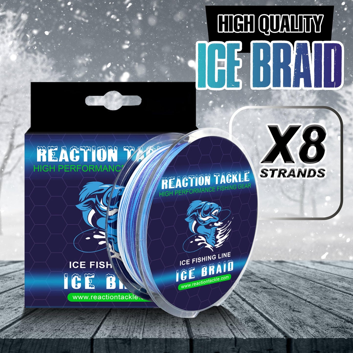 Reaction Tackle Ice Fishing Braided Fishing Line, Tip-Up Line, 8 Strands, Zero Memory Super Stong Pro Grade Power Ice Braided Line 150 Yard Spools