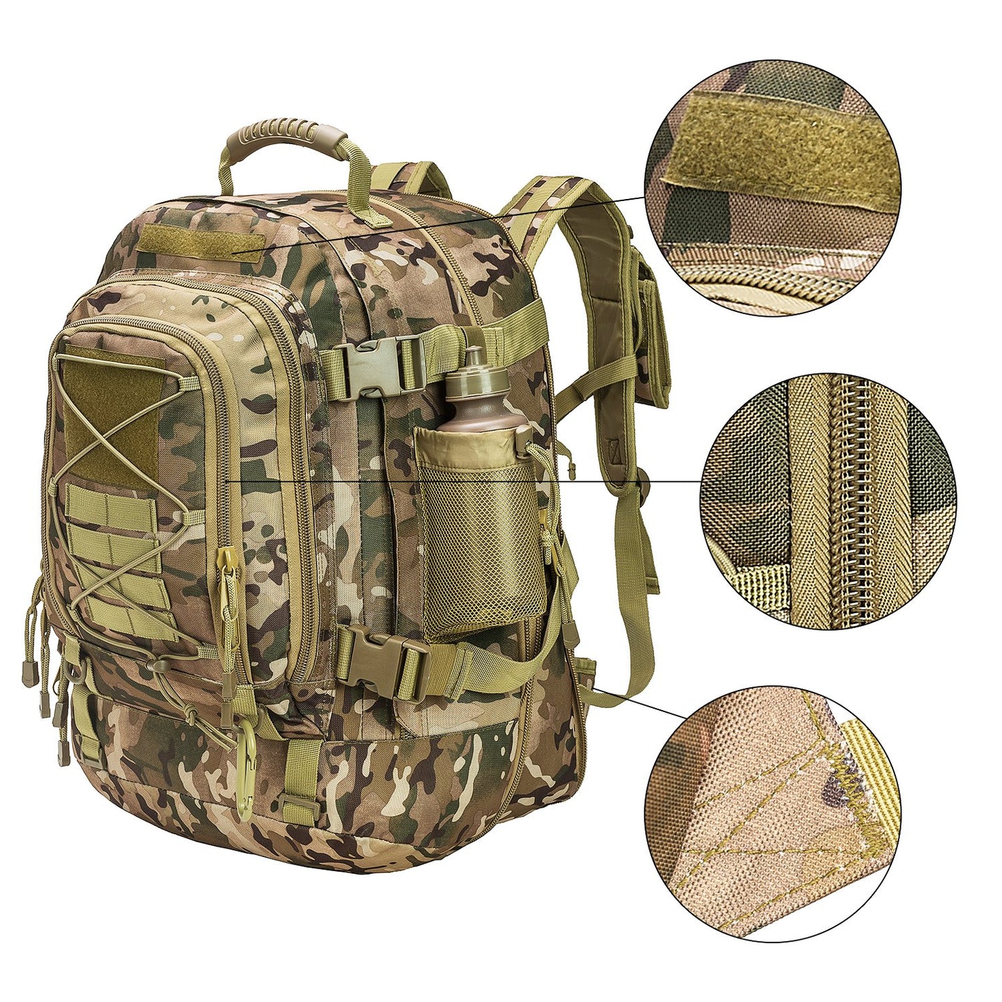 Large Tactical Backpack for Men Military Backpack with DIY System for Travel, Work,Camping,Hunting,Hiking,Sports (GREEN)