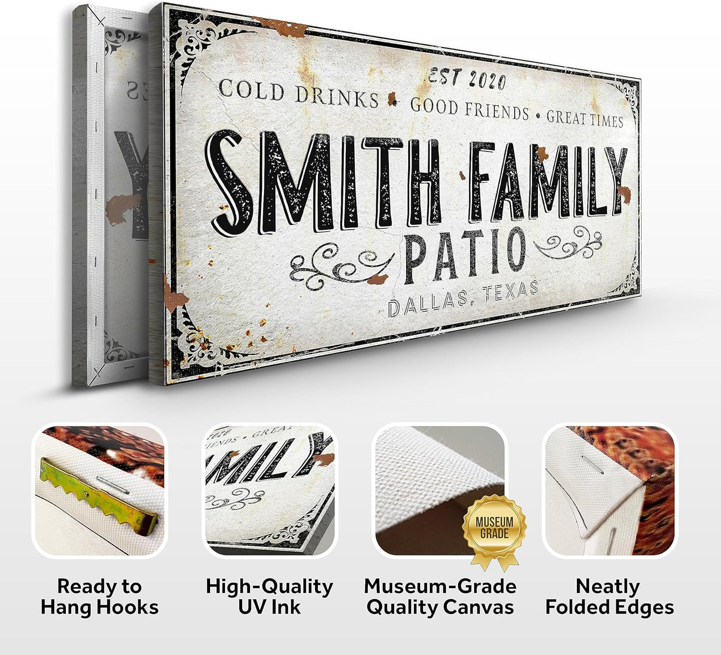 Tailored Canvases Outdoor Patio Sign - Personalized Patio Wall Canvas Art Decor for Backyard, Pool, Deck, Porch, Bar and Custom Gift Idea for Friends, Family and Couples - Cold Drinks and Great Times