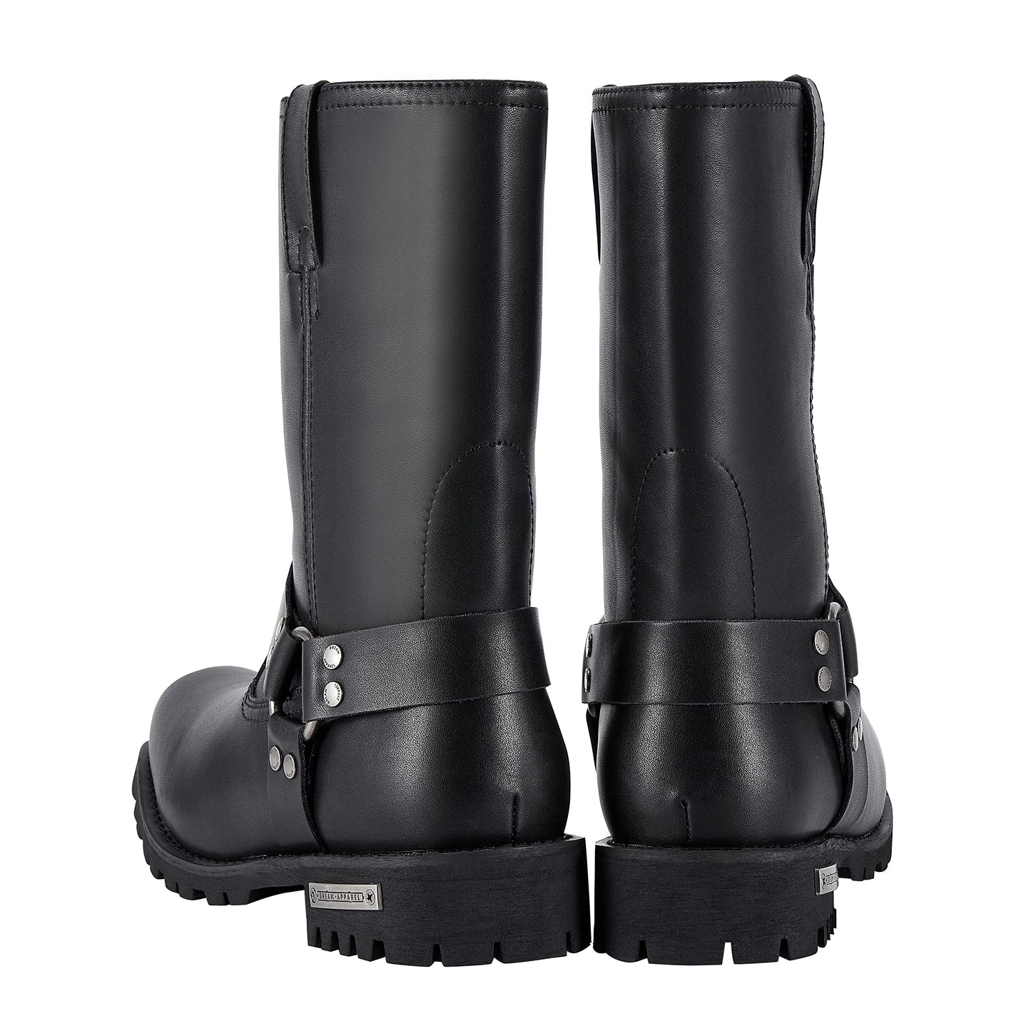 GARGOYLE BELLS Mens Harness Straps Motorcycle Leather Boots Black Waterproof Biker Boots For Men- Low Heel Riding Boots