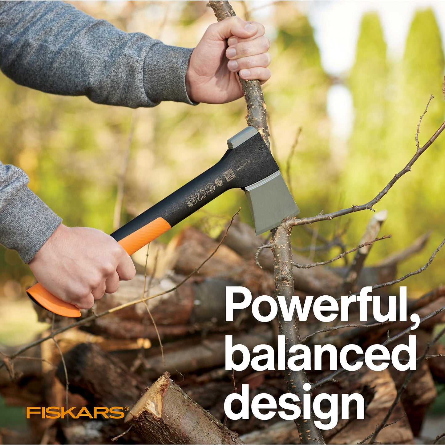 Fiskars X7 Small 14" Hatchet Axe with Sheath for Chopping Wood Kindling for Campfires while Outdoors & Camping, Insert-Molded Forged Steel Head, Low-Friction Blade, Shock Absorbing Handle & Non-Slip Grip