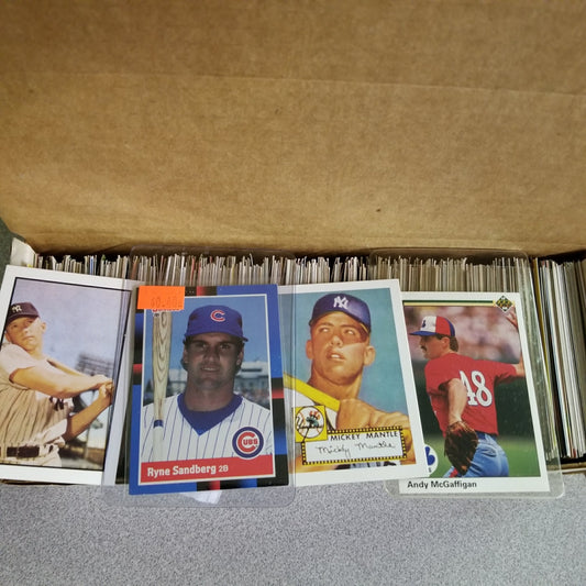 Topps, Upper deck, Donruss, Fleer, Score, Upperdeck 600 Baseball Cards Including Babe Ruth, Unopened Packs, Many Stars, and Hall-of-Famers. Ships in White Box Perfect for Gift Giving.