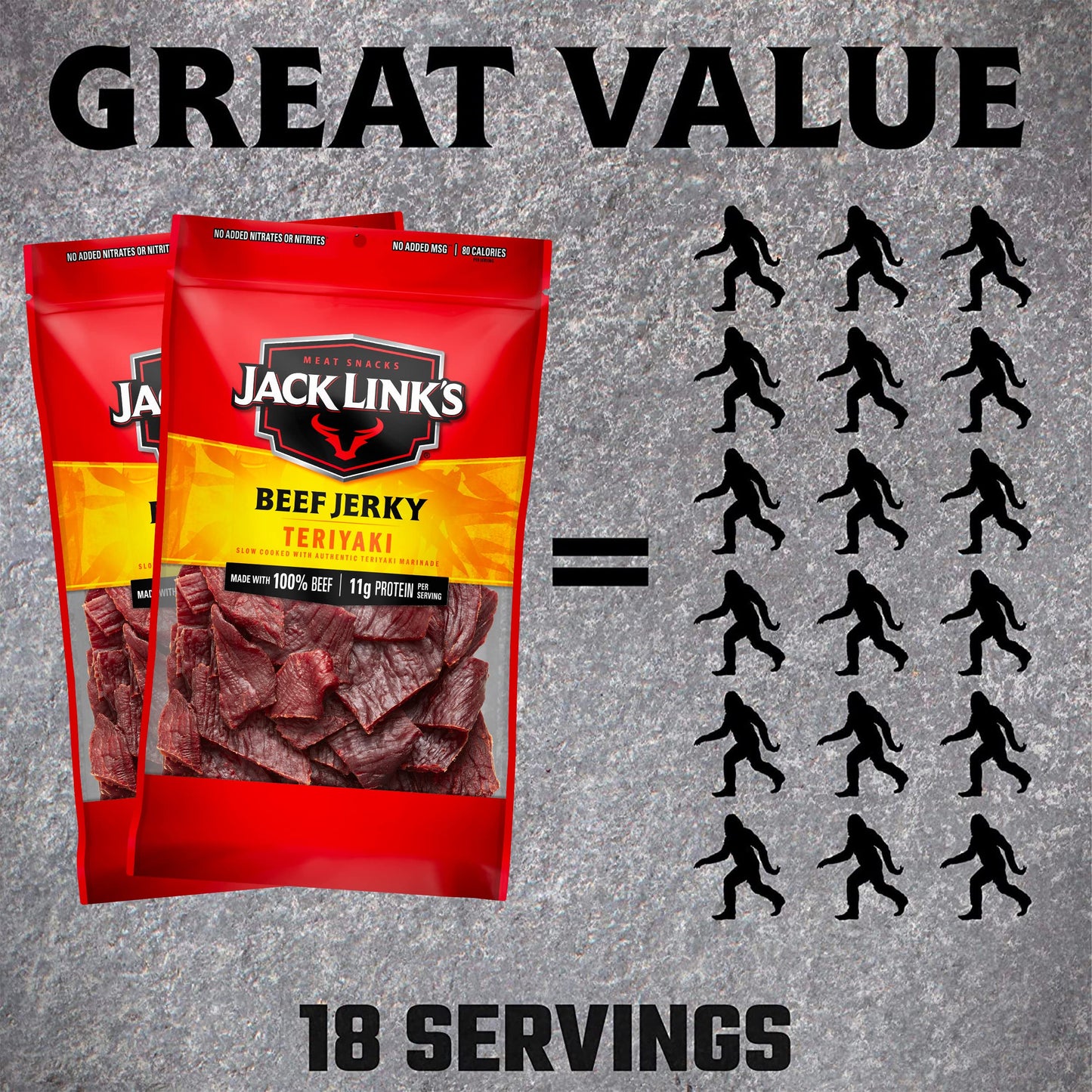 Jack Link's Beef Jerky, Original, Large Jerky Bags - Great Gifts for Dad, Flavorful Meat Snacks, Ready to Eat Protein Snacks with 10g of Protein per Serving, Made with 100% Beef - 9 Oz. (Pack of 2)