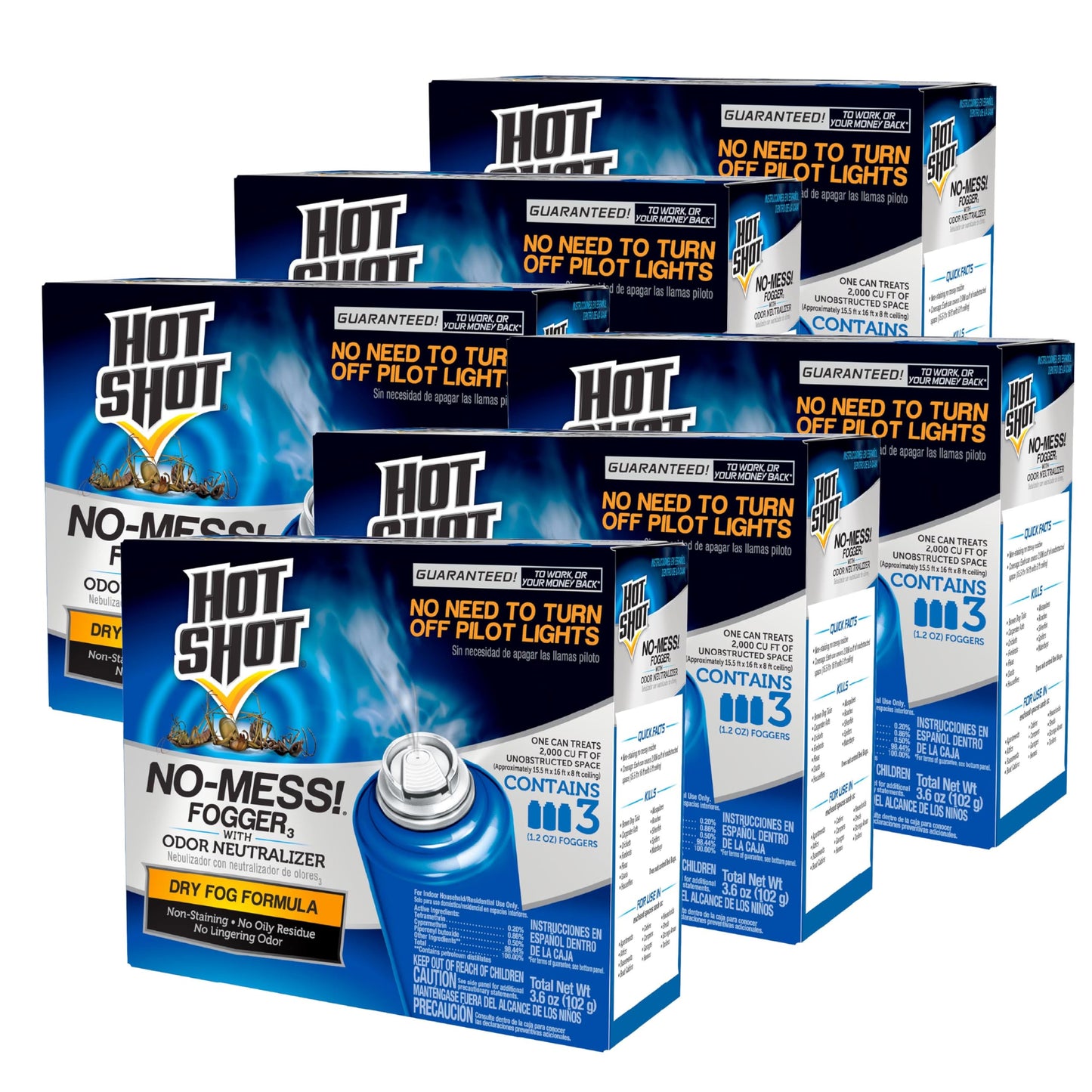 Hot Shot Fogger With Odor Neutralizer, Kills Roaches, Ants, Spiders & Fleas, 3 Count, 2 Ounce Pack of 2