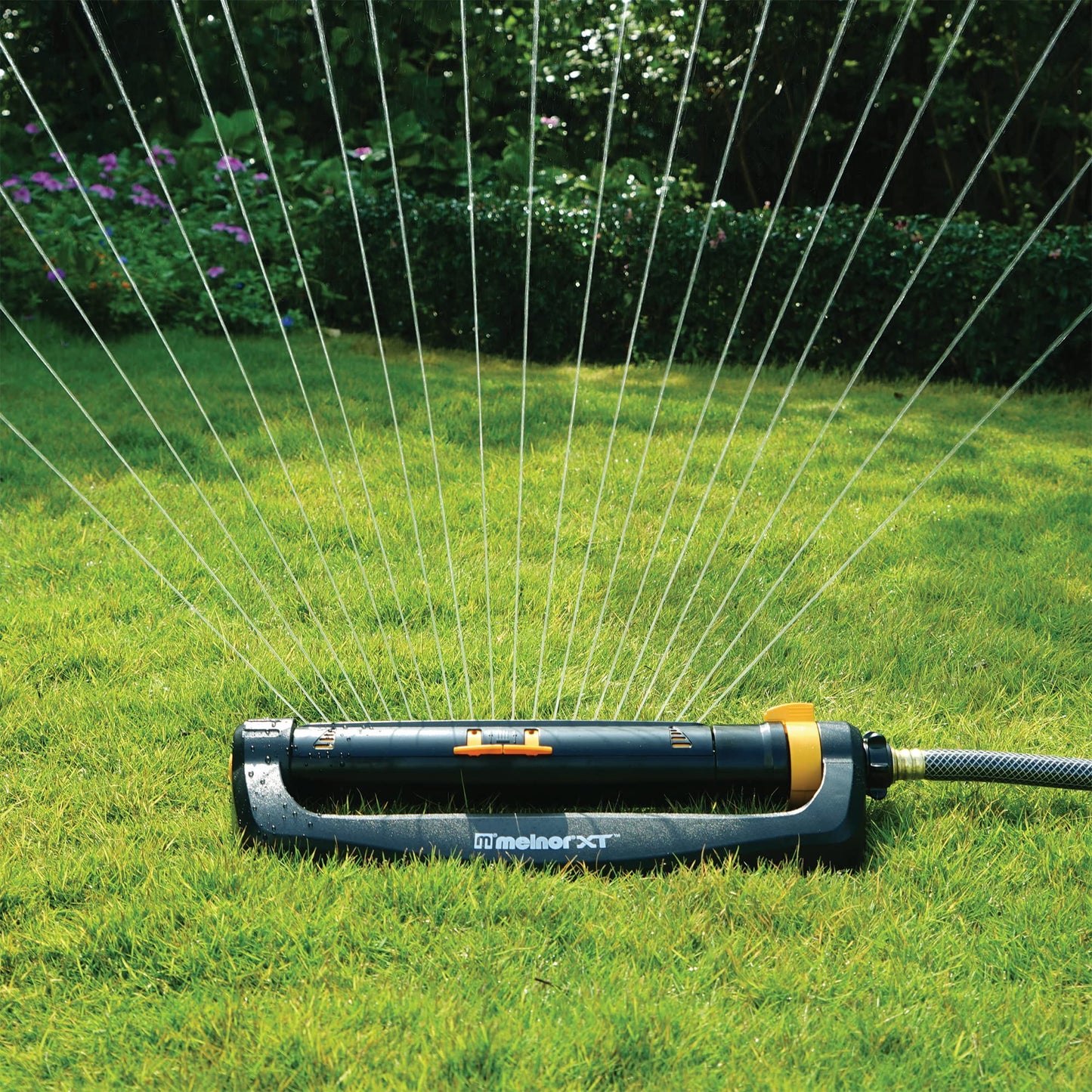 Melnor 65167AMZ XT Turbo Oscillating Sprinkler, 4,500 sq. ft., Quick Connect Bundle, 3-Way Adjustable, Black, Yellow