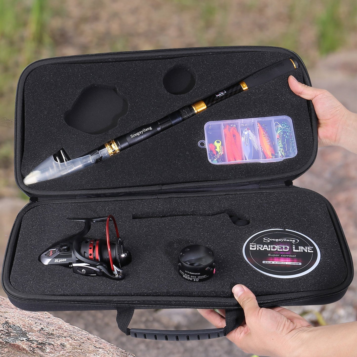 Sougayilang Fishing Rod Reel Combo with Telescopic Fishing Pole Spinning Reel Carrier Bag
