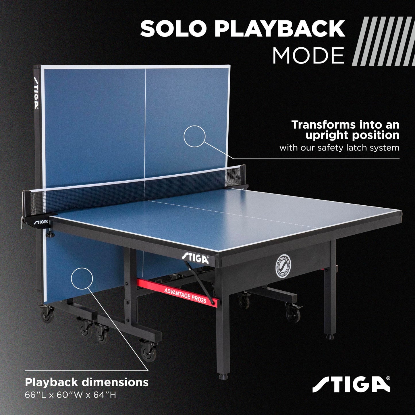 STIGA Advantage Series Indoor Ping Pong Table, Foldable Table Tennis Table - 12, 15, 18, and 25mm Tabletops - Quickplay 10-Minute Assembly - Playback Mode - Recreational- to Tournament-Level