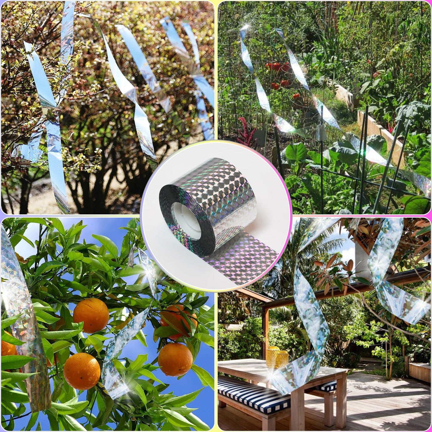 Bird Scare Tape Ribbon(700FT) Reflective Tape Keep Birds Away Outdoor,Double Side Bird Flash Tape, Scare Geese, Pigeon, Duck, Woodpecker