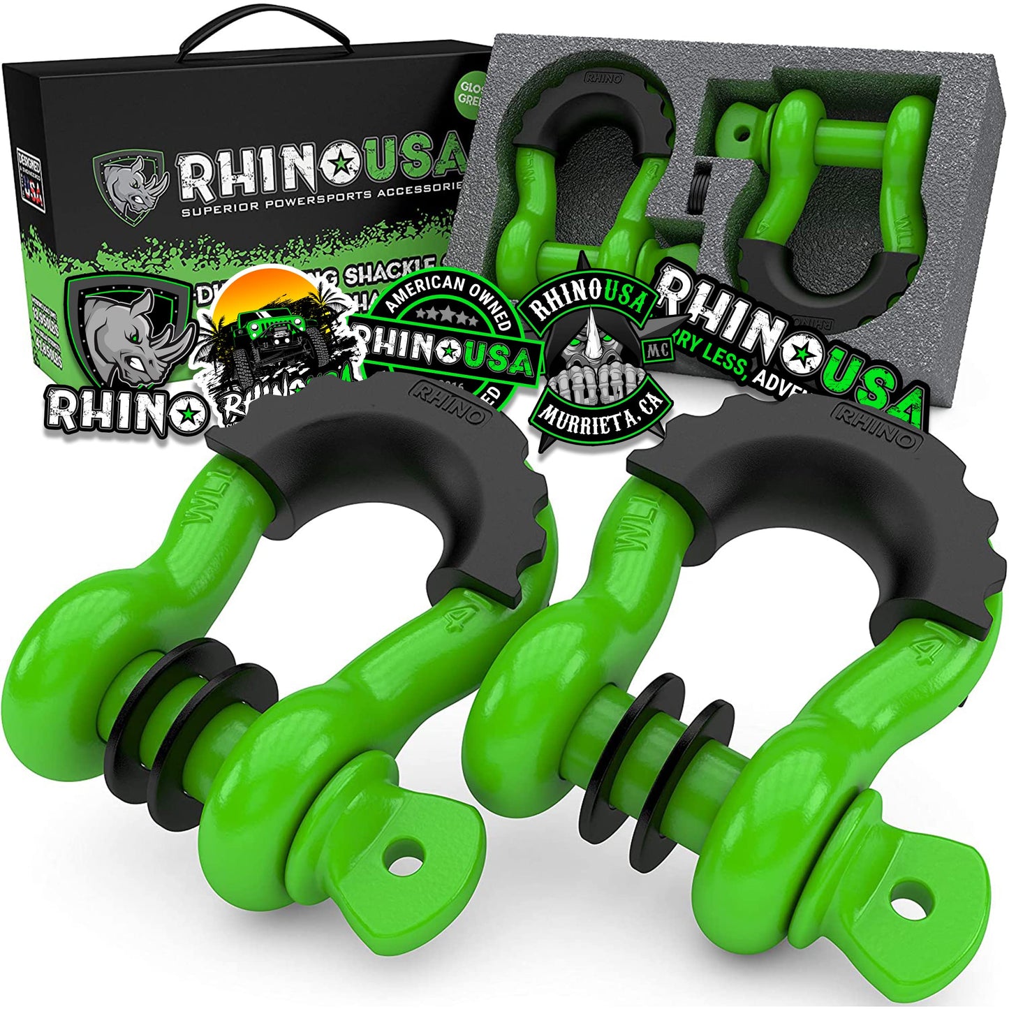 Rhino USA D Ring Shackles (2-Pack) - 41,850lb Break Strength – Heavy Duty 3/4" Clevis Shackle with 7/8 Pin for Towing & Off-Road Use - Pairs with Tow Strap for Vehicle Recovery (Black)