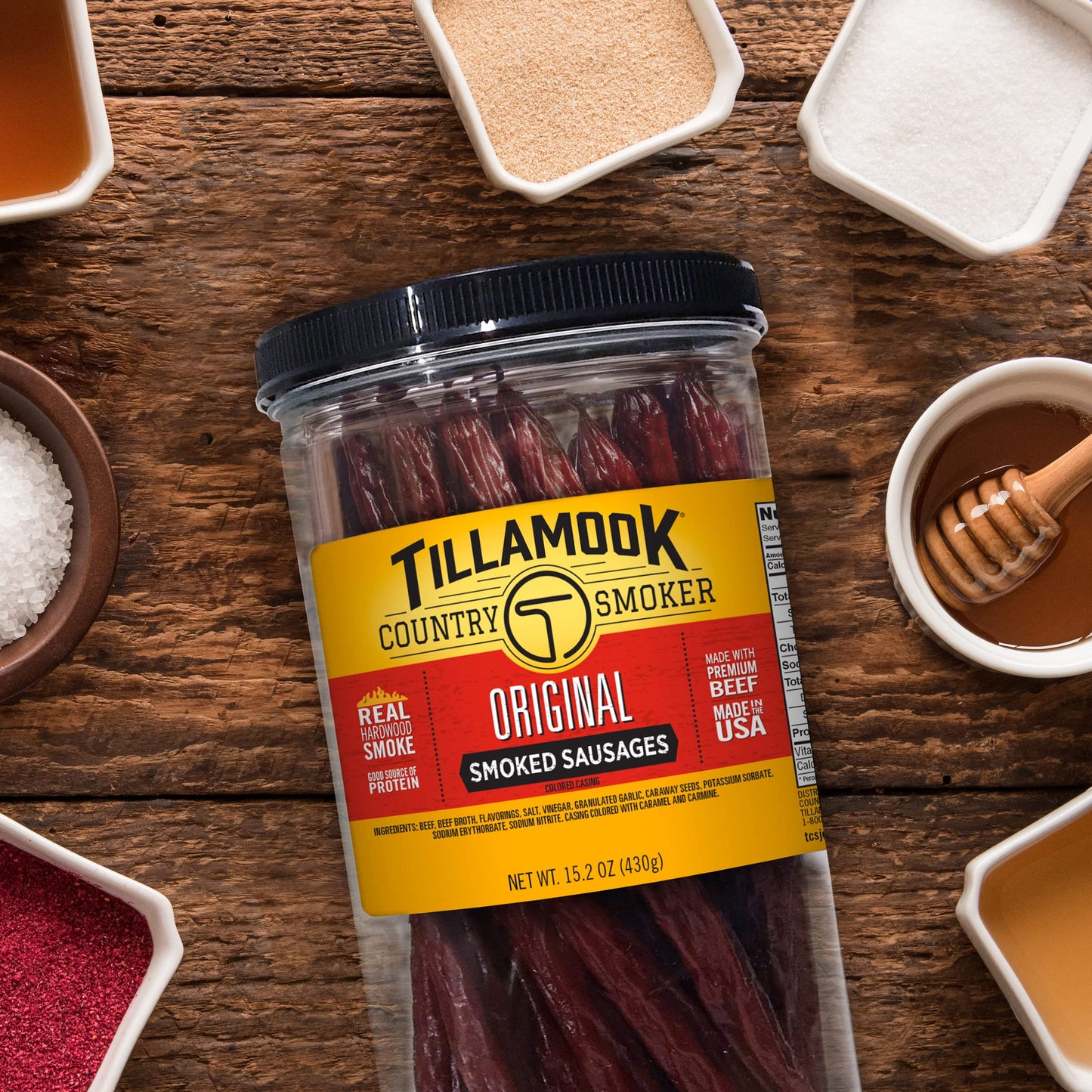 Tillamook Country Smoker Real Hardwood Smoked Sausages, Pepper, 15.2 Ounce Tall Jar, 20 Count