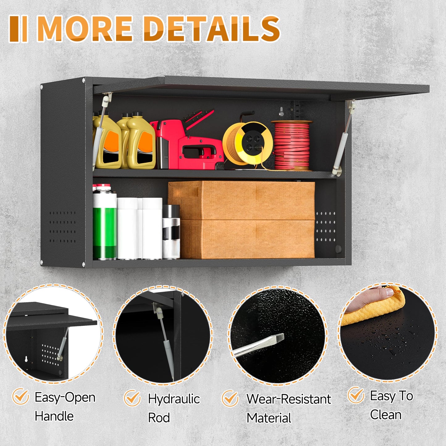 Firstsky Metal Garage Wall Cabinet with Up-Flip Door, Black Float Tool Cabenit with Adjustable Shelf,Upper Storage Cabinets with Pegboard for Kitchen,Garage,Workshop,Warehouse (19.7" H,Black)