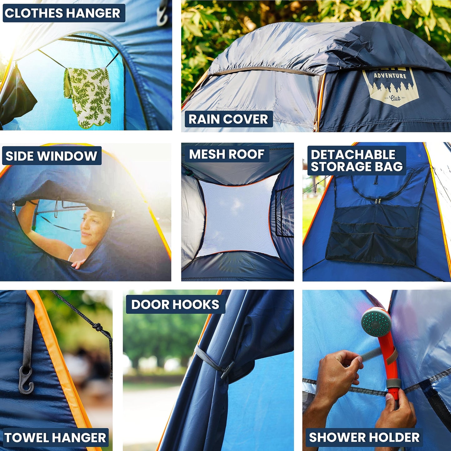 Camping Shower Tent With LED Sensor Light 6.23 ft - Large Easy Pop Up Privacy Tent for Beach Changing - Outdoor Portable Enclosure for Camping
