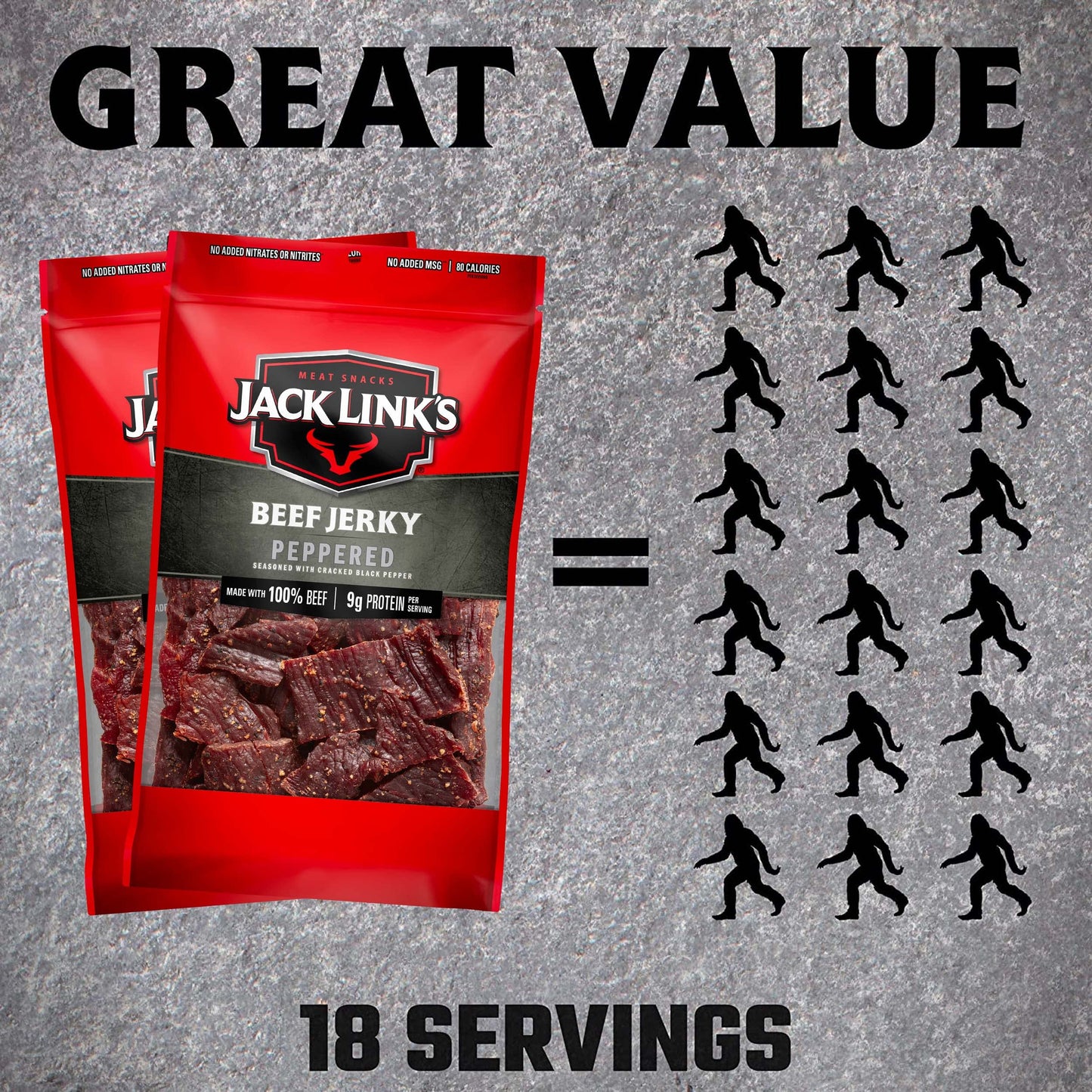Jack Link's Beef Jerky, Original, Large Jerky Bags - Great Gifts for Dad, Flavorful Meat Snacks, Ready to Eat Protein Snacks with 10g of Protein per Serving, Made with 100% Beef - 9 Oz. (Pack of 2)