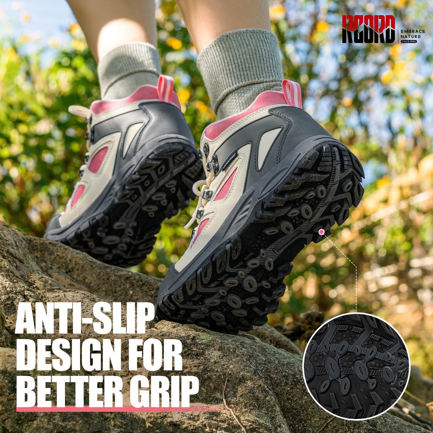 R CORD Kids Hiking Boots Waterproof Durable TPR Traction Outsole Anti-Skid Athletic Lace Up Hiking Shoes for Outdoor Adventure