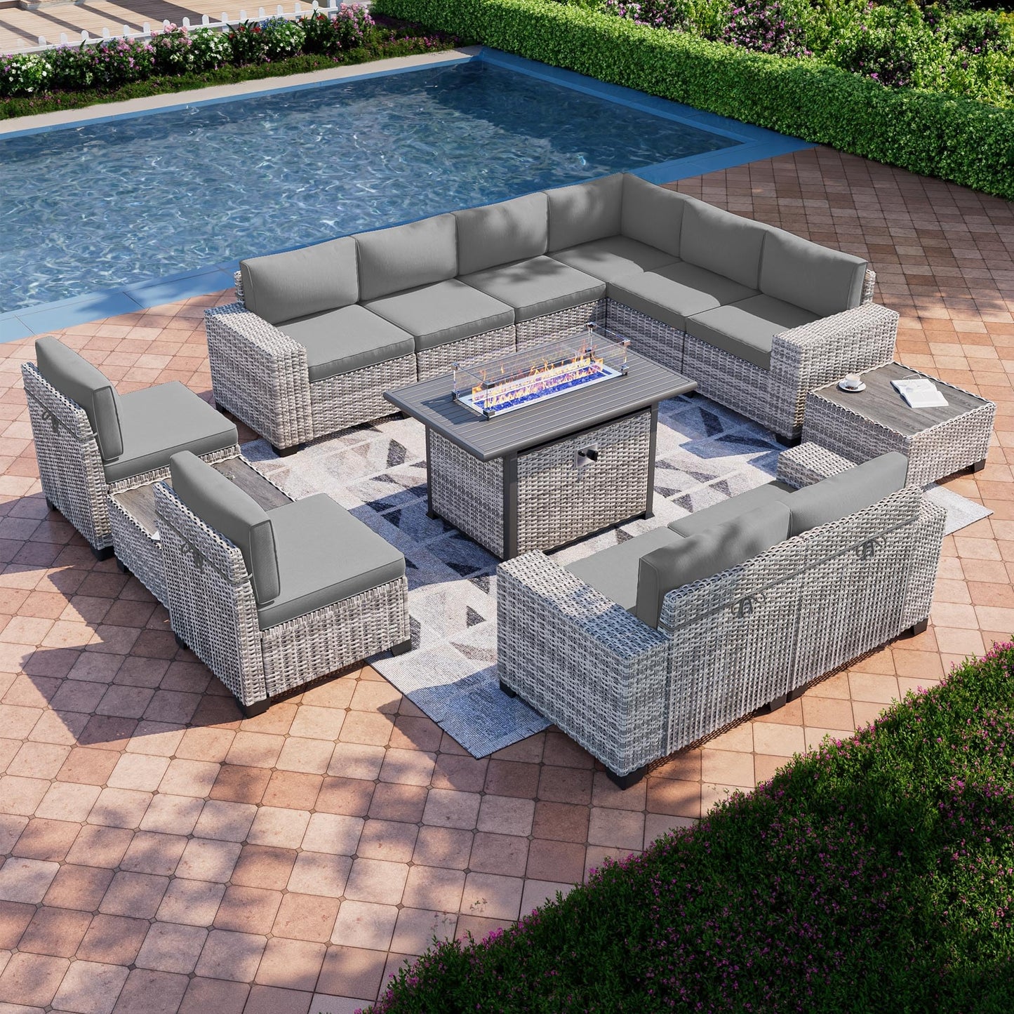 6-Piece Outdoor Patio Furniture Set Wicker Sectional Sofa Set, Patio Conversation Set with Thickened Cushions & Coffee Table for Garden, Backyard, Poolside, Beige
