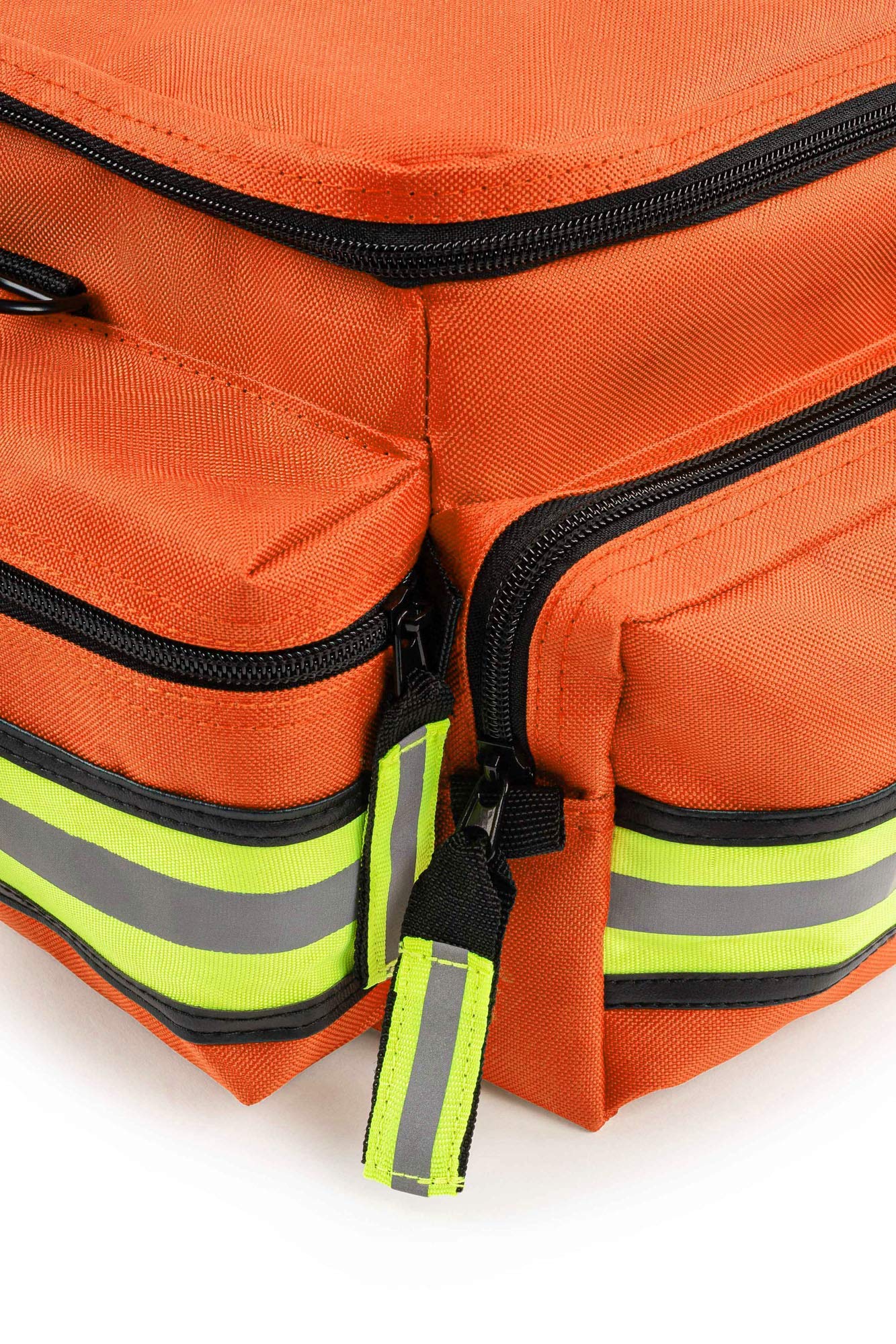 Scherber First Responder Fully-Stocked Professional Essentials EMT/EMS Trauma Kit | HSA/FSA Approved | Reflective Bag w/8 Zippered Pockets & Compartments & 200+ First Aid Supplies - Red