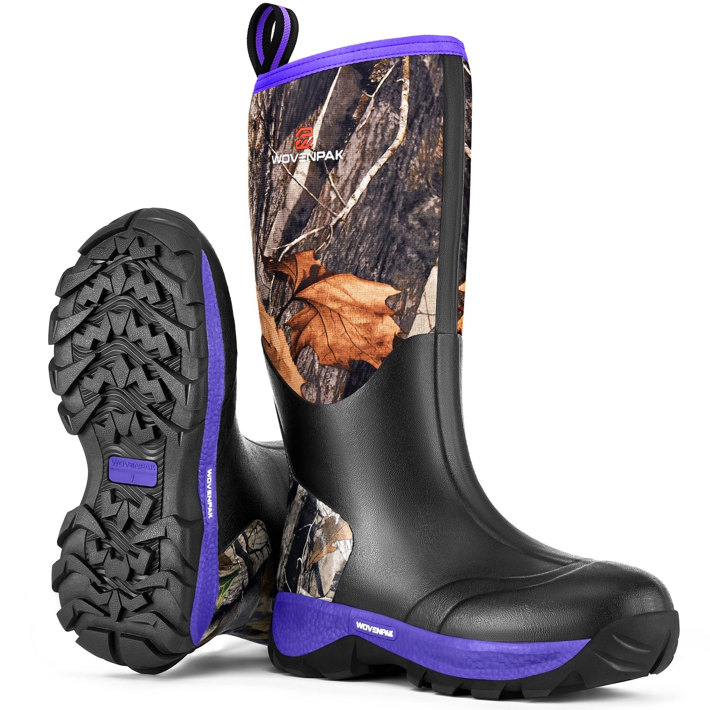 WOVENPAK Rubber Boots for Women, Waterproof Rain Boots Women with Steel Shank, Insulated Hunting Boots, Neoprene Garden Mud Boots All Season for Hunting, Gardening, Farming, Size 6-11