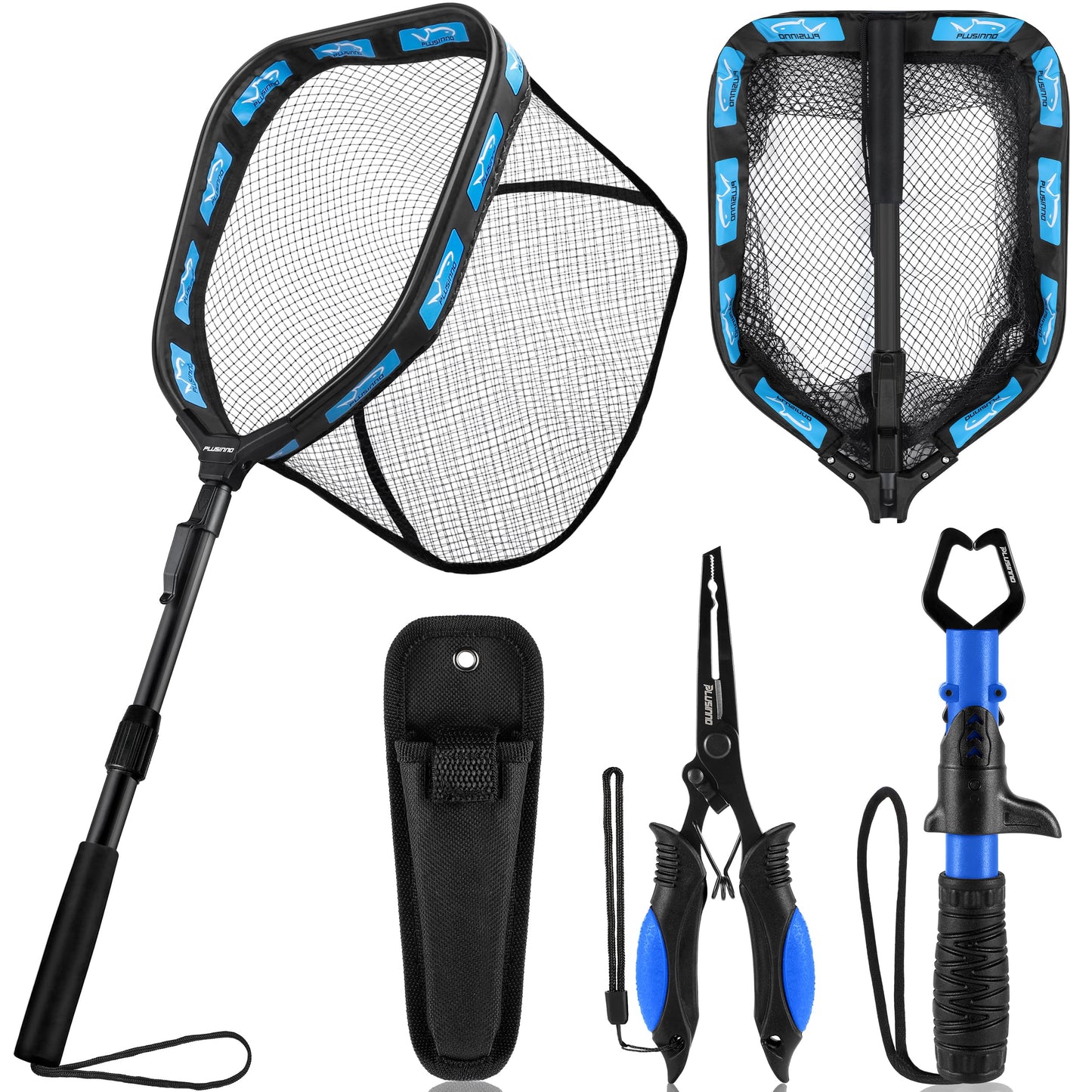 PLUSINNO Floating Fishing Net for Steelhead, Salmon, Fly, Kayak, Catfish, Bass, Trout Fishing, Rubber Coated Landing Net for Easy Catch & Release, Compact & Foldable for Easy Transportation & Storage