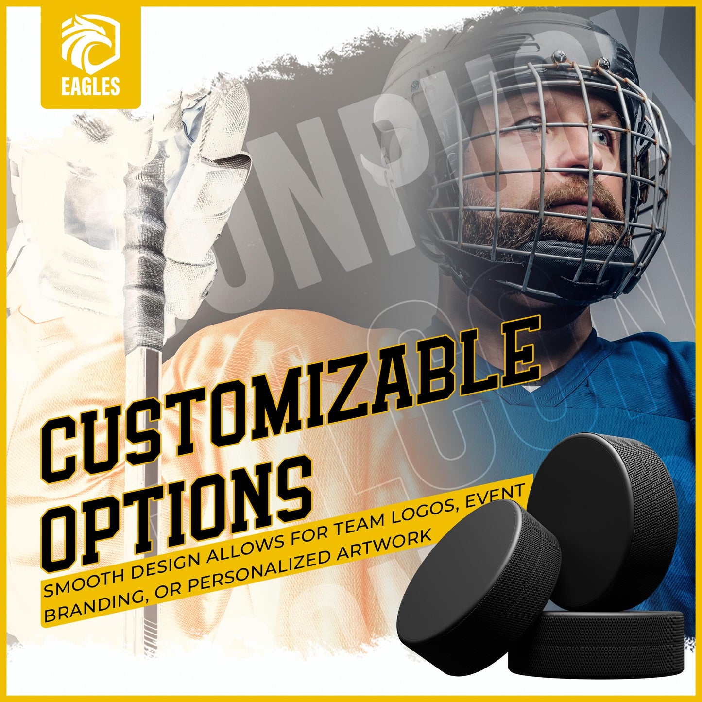 EAGLES Ice Hockey Pucks | High Grade Pucks Official Regulation Weight & Size for Practice & Classic Training - 6 oz Diameter 3" Thickness 1" Black Hockey Puck | Roller Hockey 2 Pack