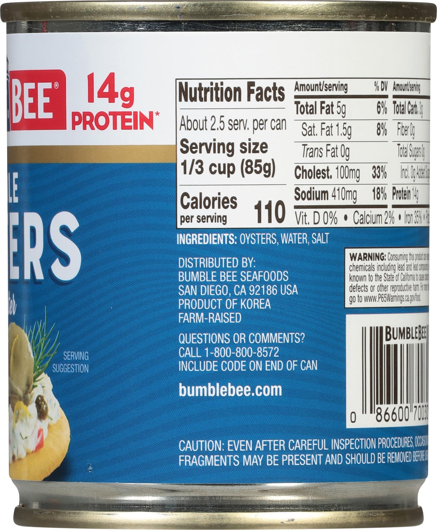 Bumble Bee Hot & Spicy Hardwood Smoked Oysters, 3.75 oz Tin (Pack of 12) - 20g Protein per Serving, Gluten Free, Keto