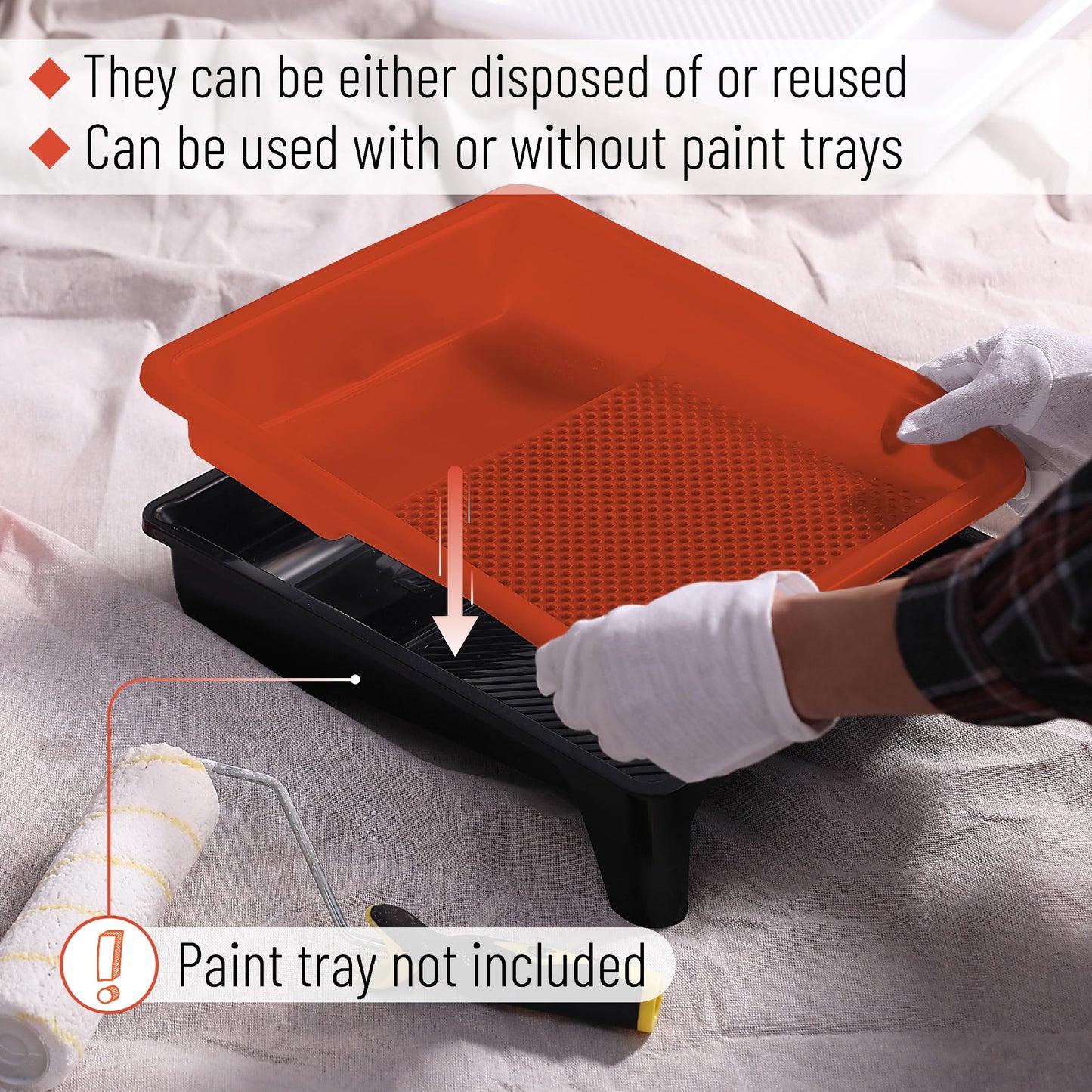 Bates- Paint Tray Liner, 9 Inch, 10 Pack, Paint Roller Tray, Disposable Plastic Paint Trays, Paint Pans Trays, Paint Supplies for House Painting, Roller Tray