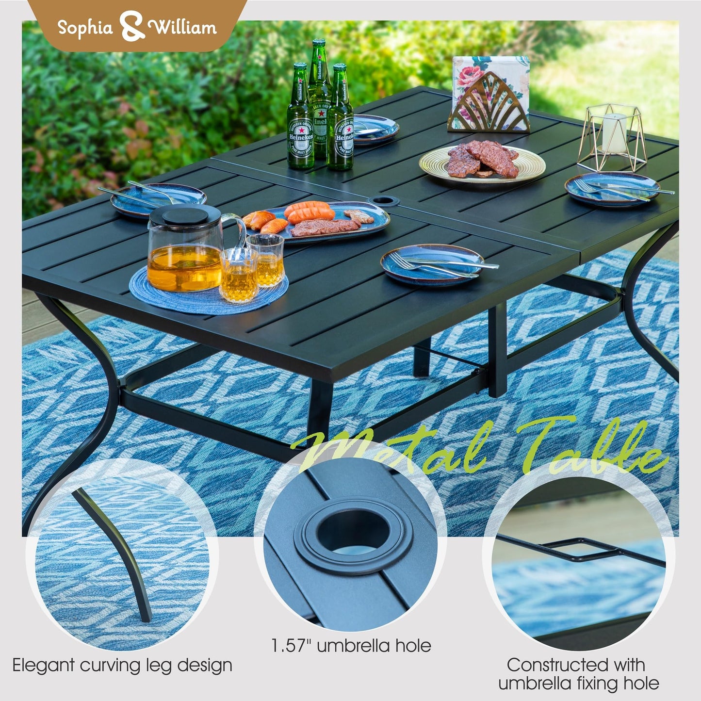 Sophia & William Patio Set with Umbrella 8 Pieces Outdoor Dining Set for 6 with 13ft Double-Sided Patio Umbrella Beige, 6 x Swivel Patio Chairs, 1 Metal Table for Lawn Garden