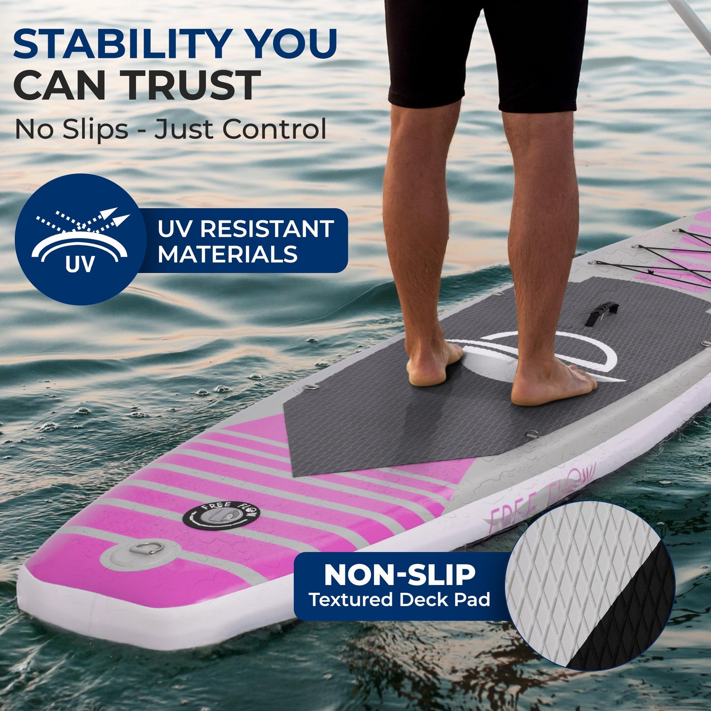 SereneLife Inflatable Stand Up Paddle Board - Wide Stable Design, Non-Slip Deck for Adults & Youth with Premium Paddle Board Accessories: Carry Bag, Dual Action Pump, Paddle, Ankle Leash - 10'6"