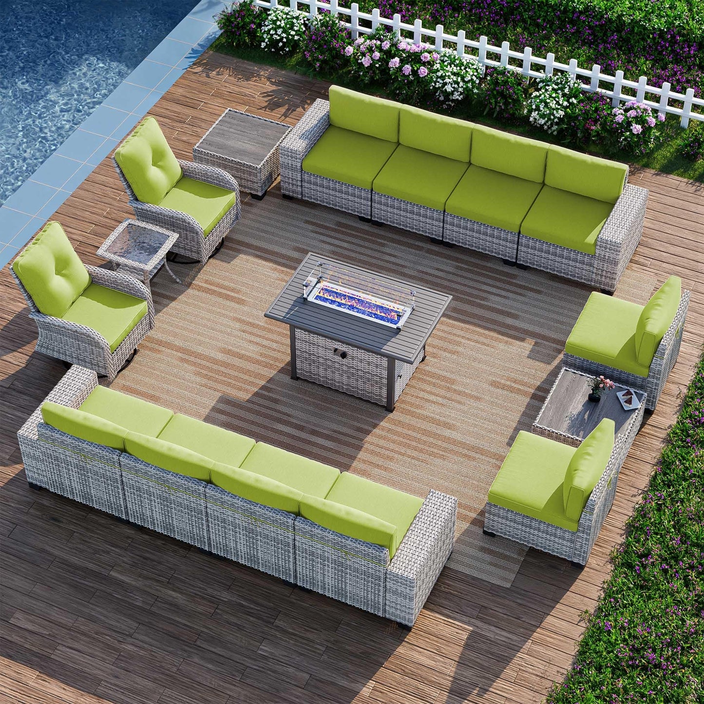 6-Piece Outdoor Patio Furniture Set Wicker Sectional Sofa Set, Patio Conversation Set with Thickened Cushions & Coffee Table for Garden, Backyard, Poolside, Beige