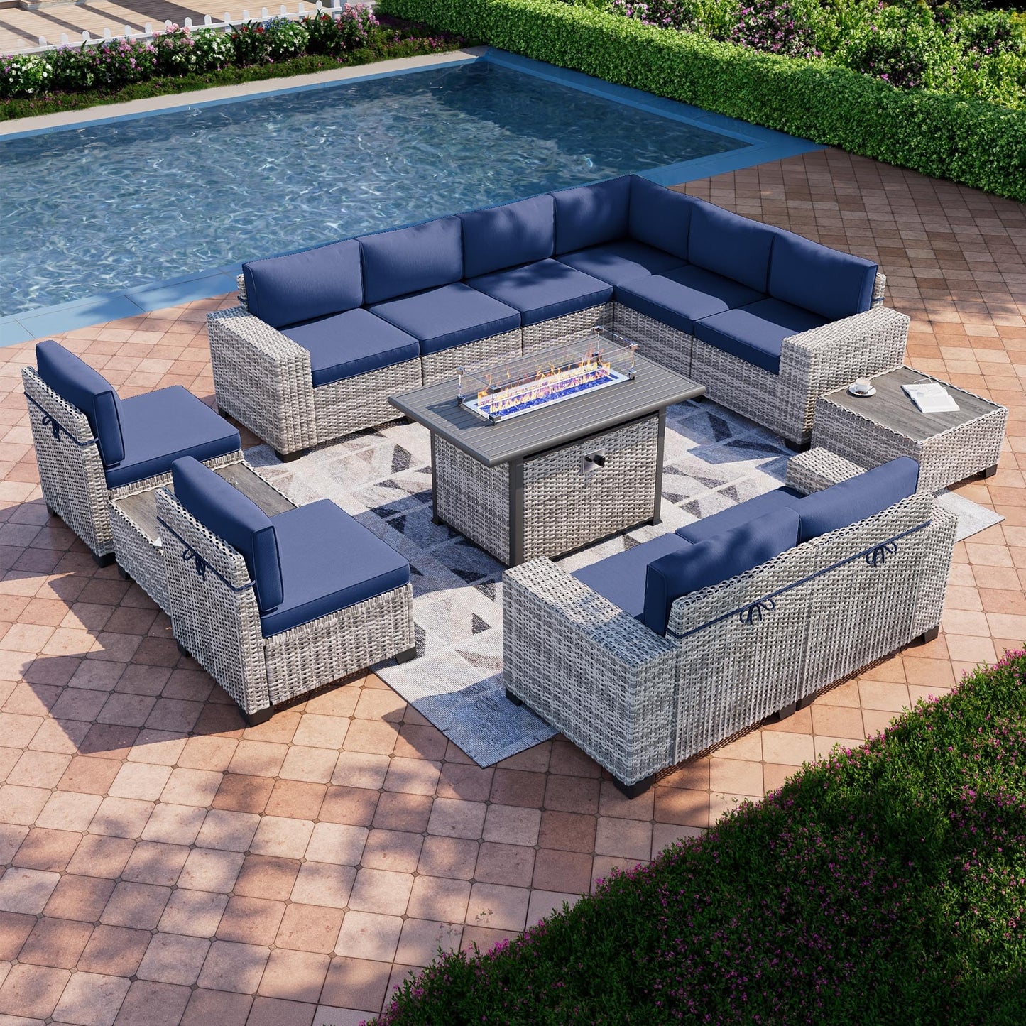 6-Piece Outdoor Patio Furniture Set Wicker Sectional Sofa Set, Patio Conversation Set with Thickened Cushions & Coffee Table for Garden, Backyard, Poolside, Beige